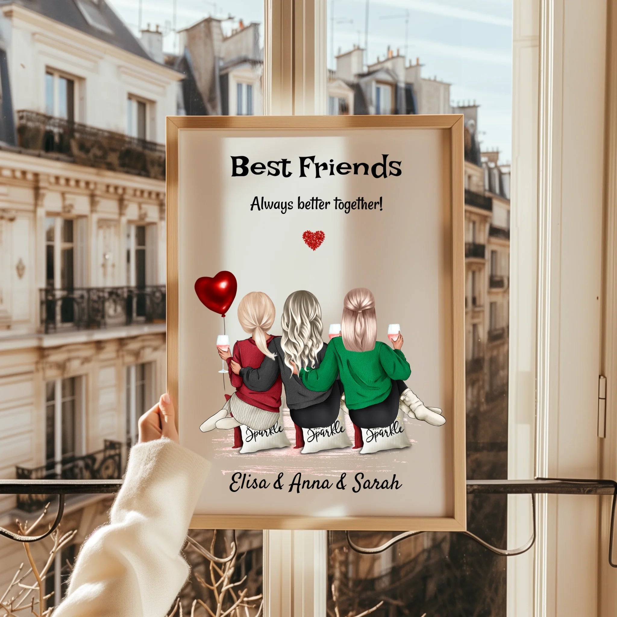 3 beste Freunde Mädchen Geschenk Bild personalisiert - Prinolla