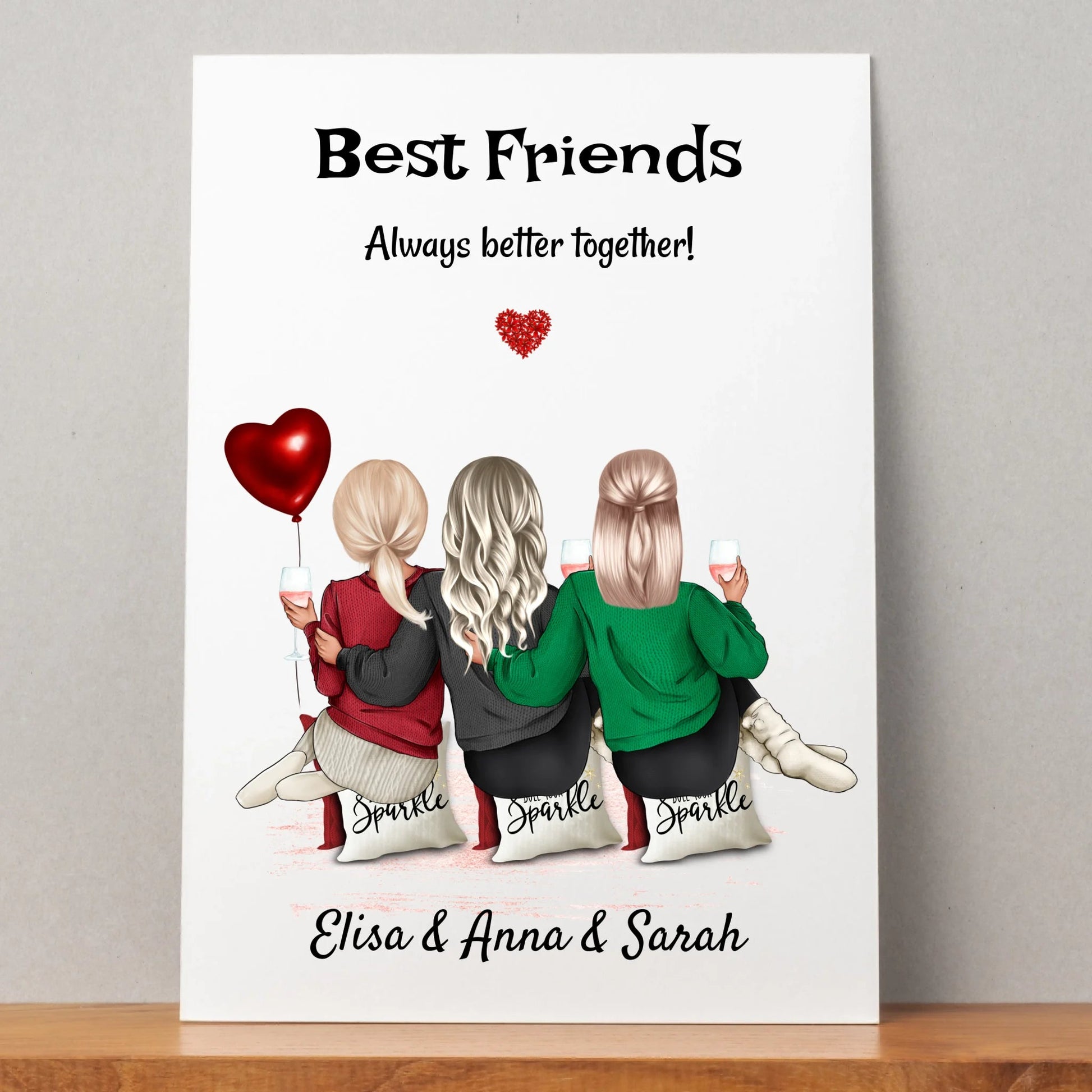 3 beste Freunde Mädchen Geschenk Bild personalisiert - Prinolla
