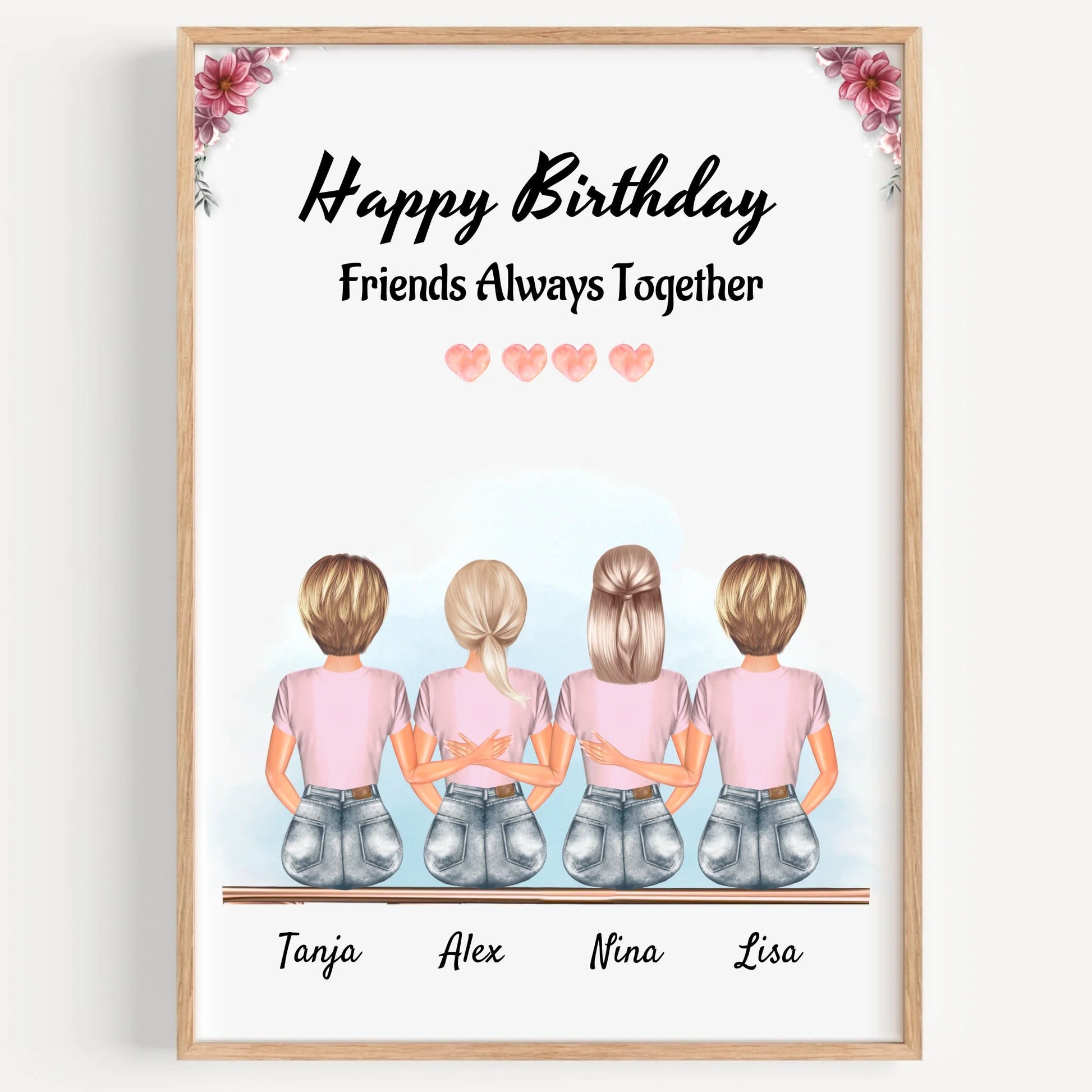 4 Freundinnen Bild Geschenk personalisiert - Prinolla