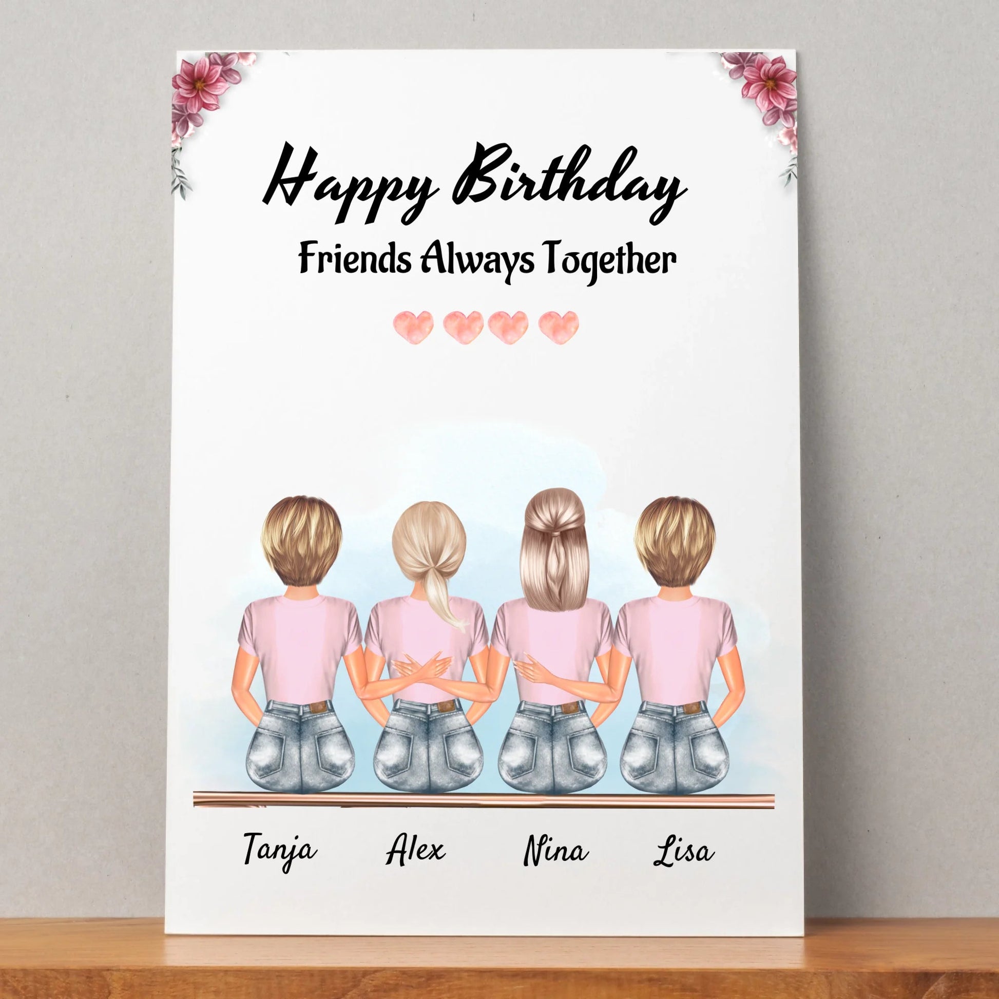 4 Freundinnen Bild Geschenk personalisiert - Prinolla