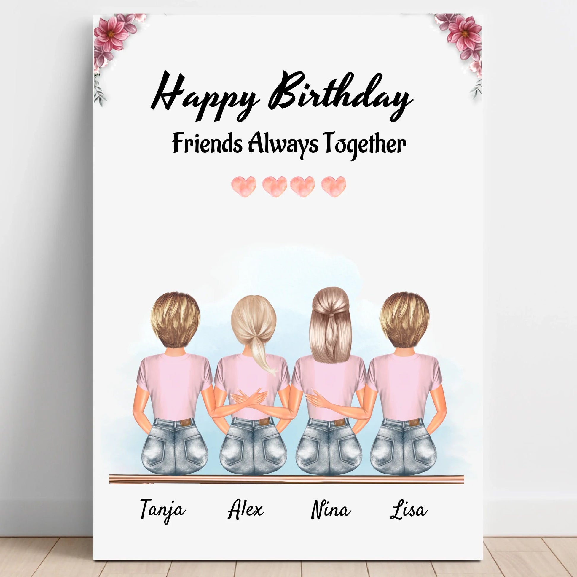 4 Freundinnen Bild Geschenk personalisiert - Prinolla
