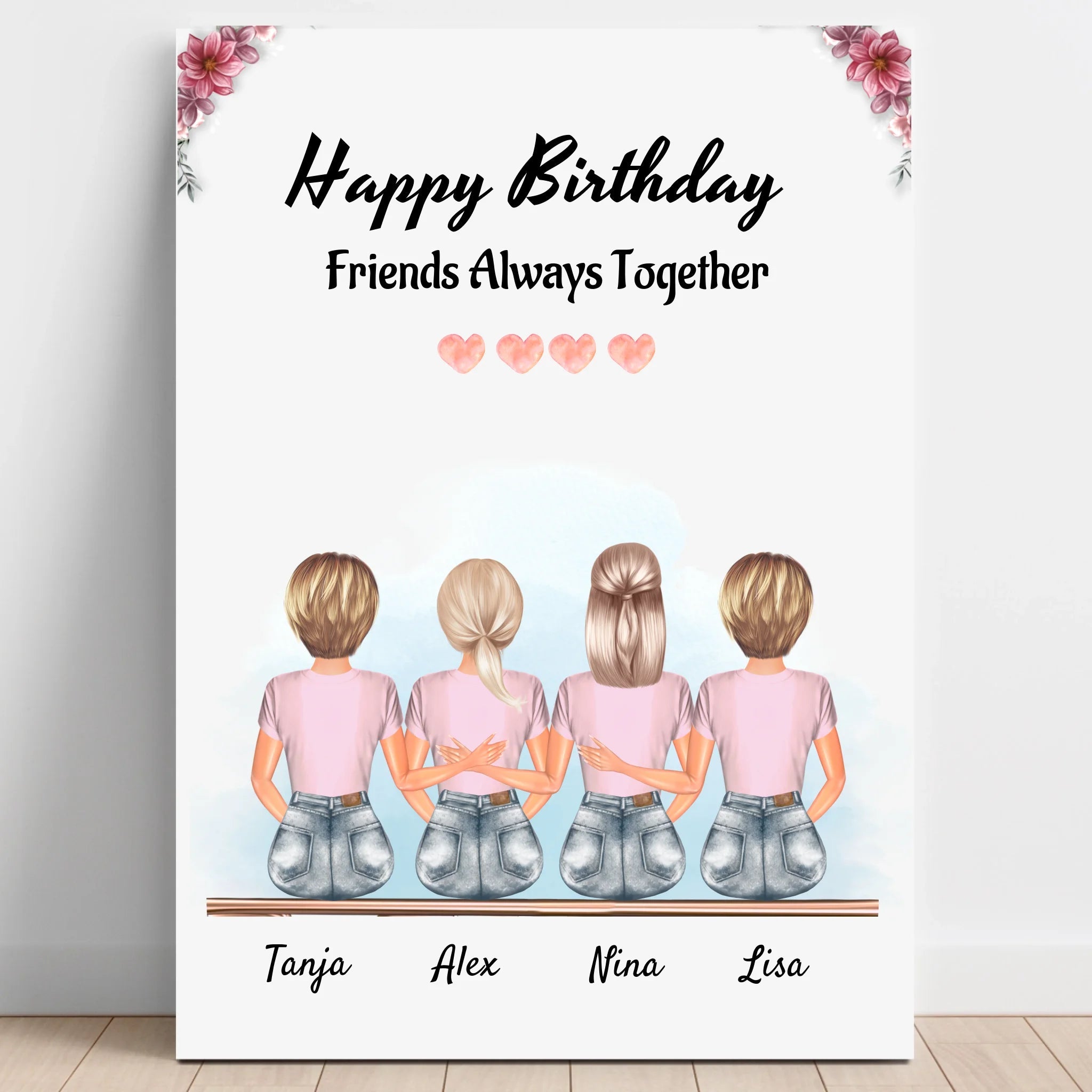 4 Freundinnen Bild Geschenk personalisiert - Prinolla