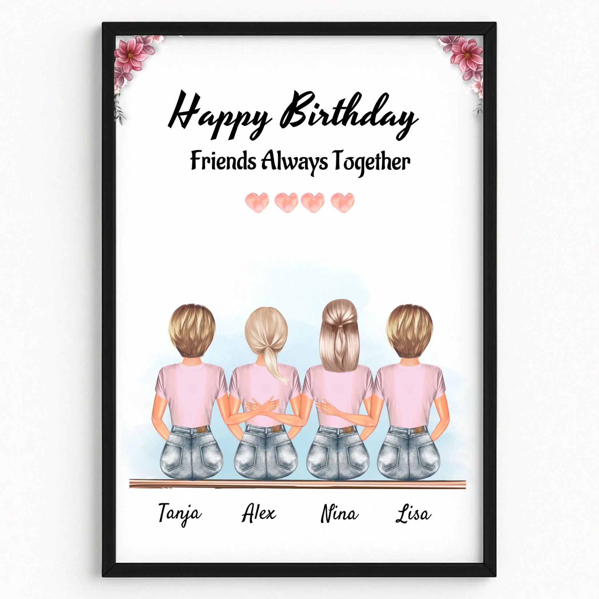 4 Freundinnen Bild Geschenk personalisiert - Prinolla