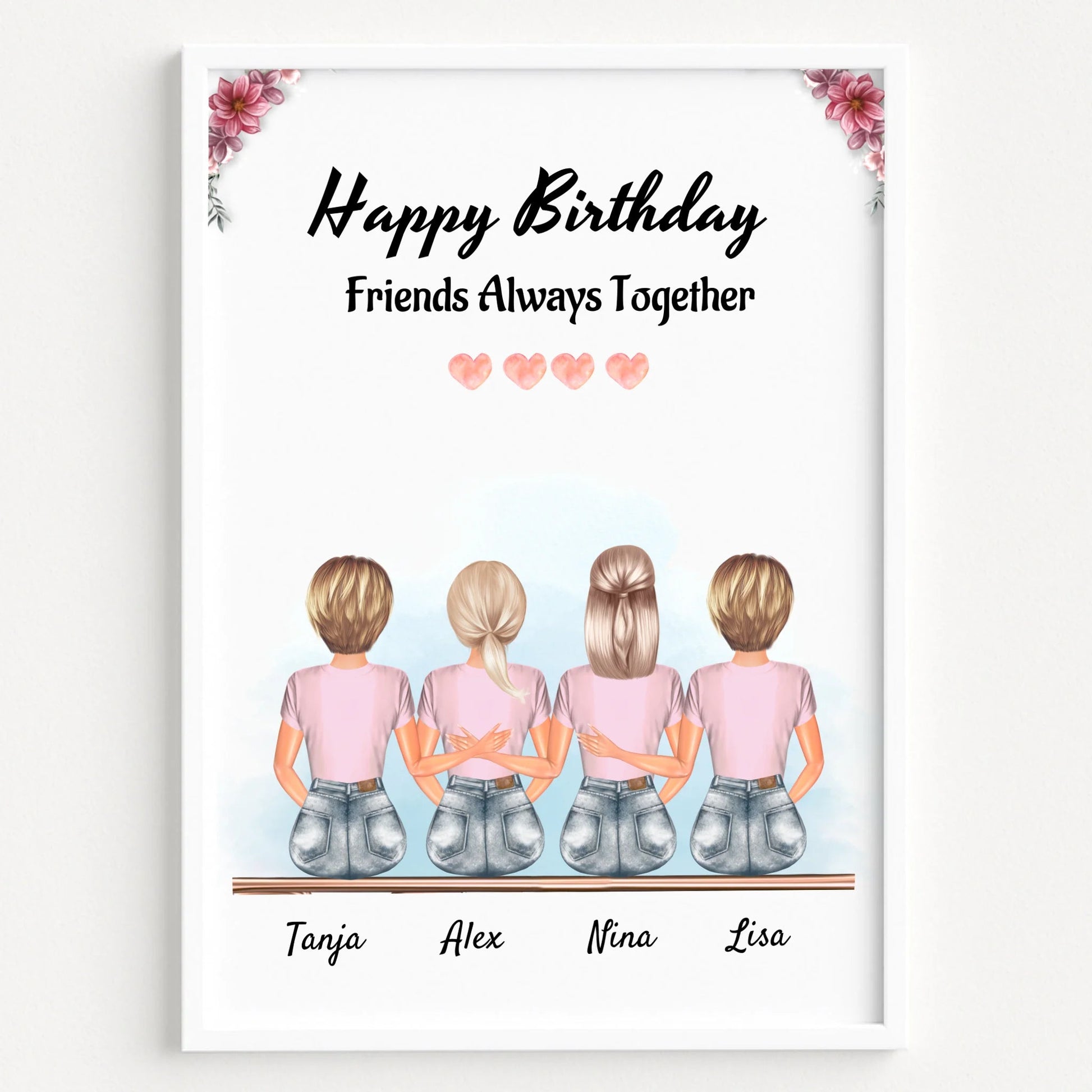 4 Freundinnen Bild Geschenk personalisiert - Prinolla