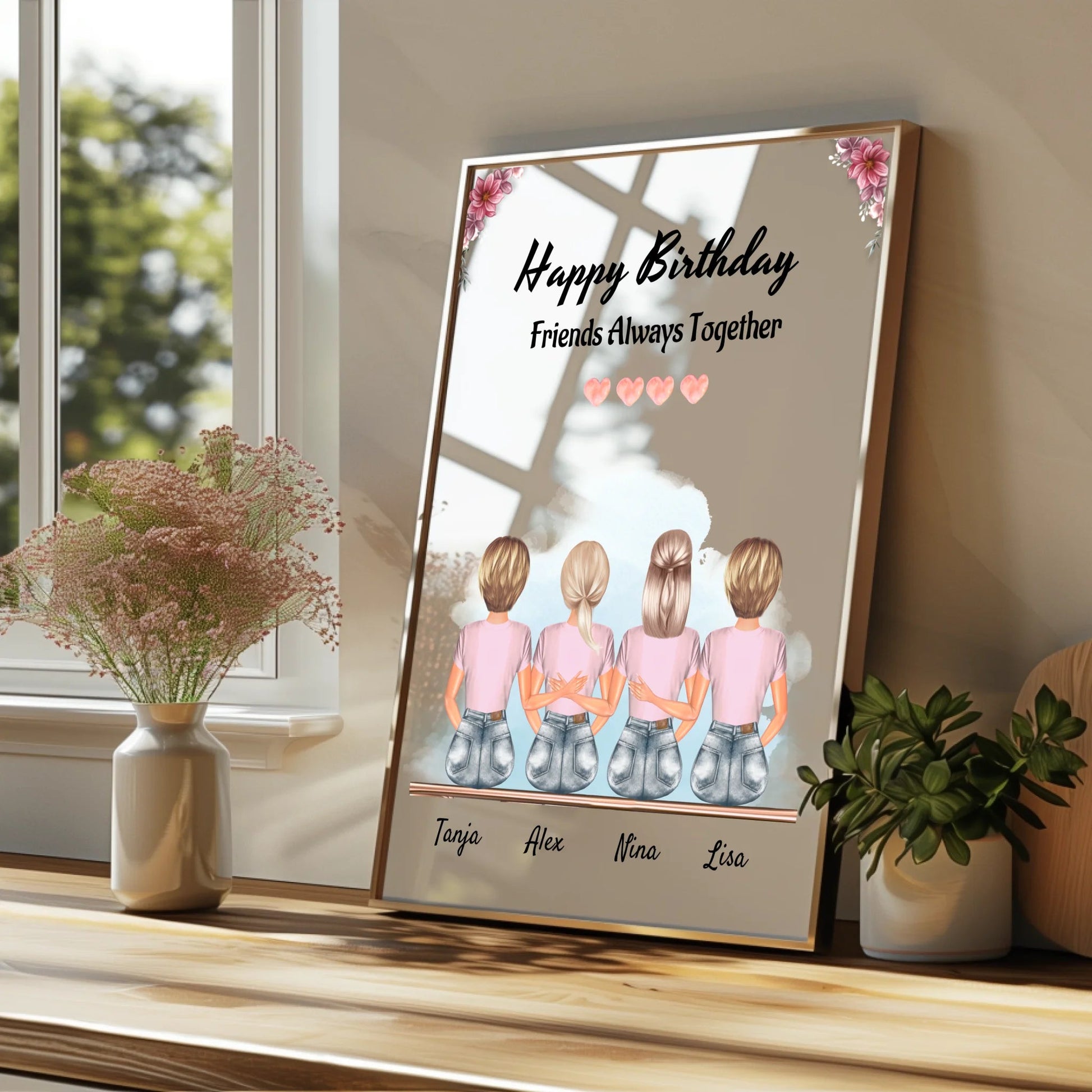 4 Freundinnen Bild Geschenk personalisiert - Prinolla