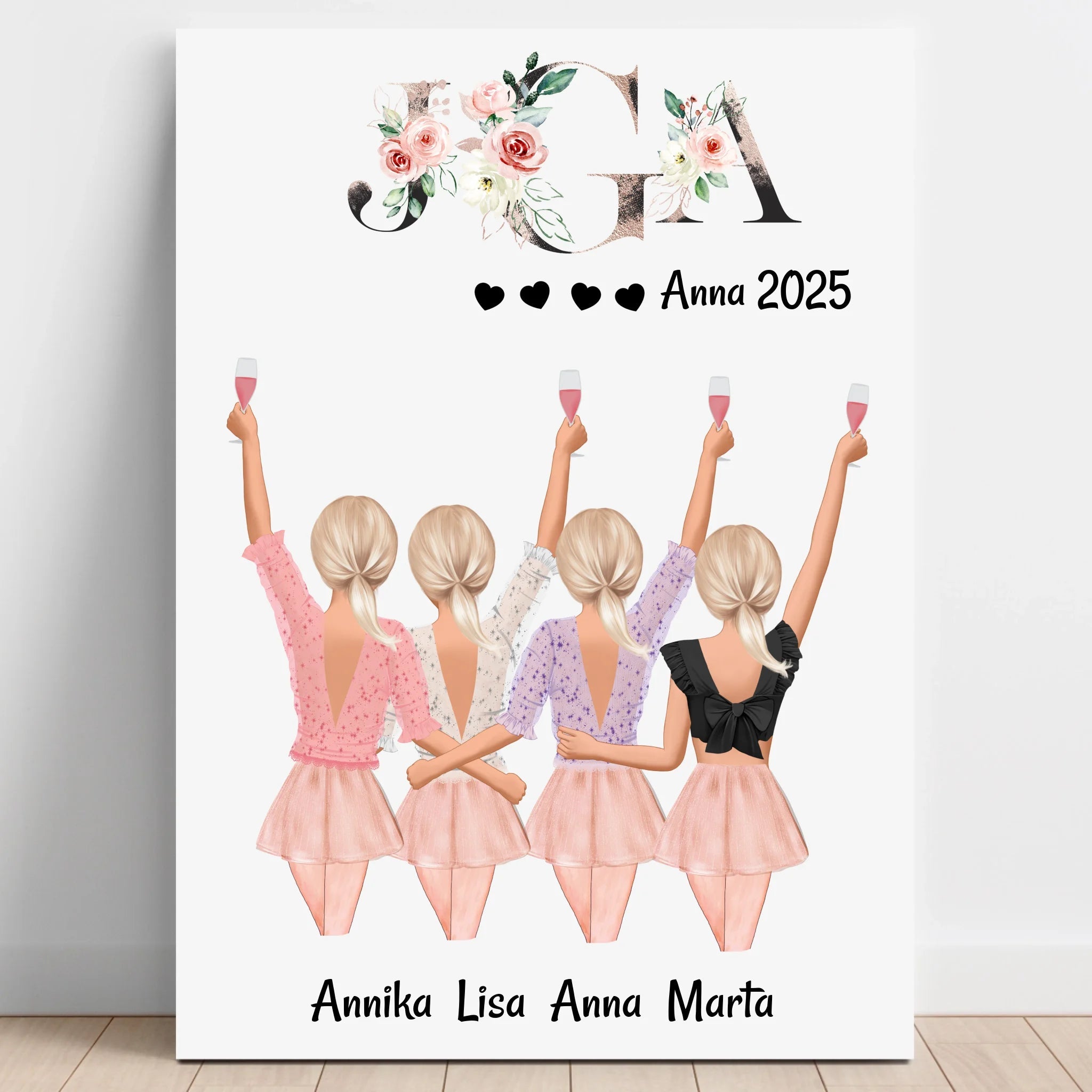 4 Freundinnen JGA Bild Geschenk personalisiert - Prinolla