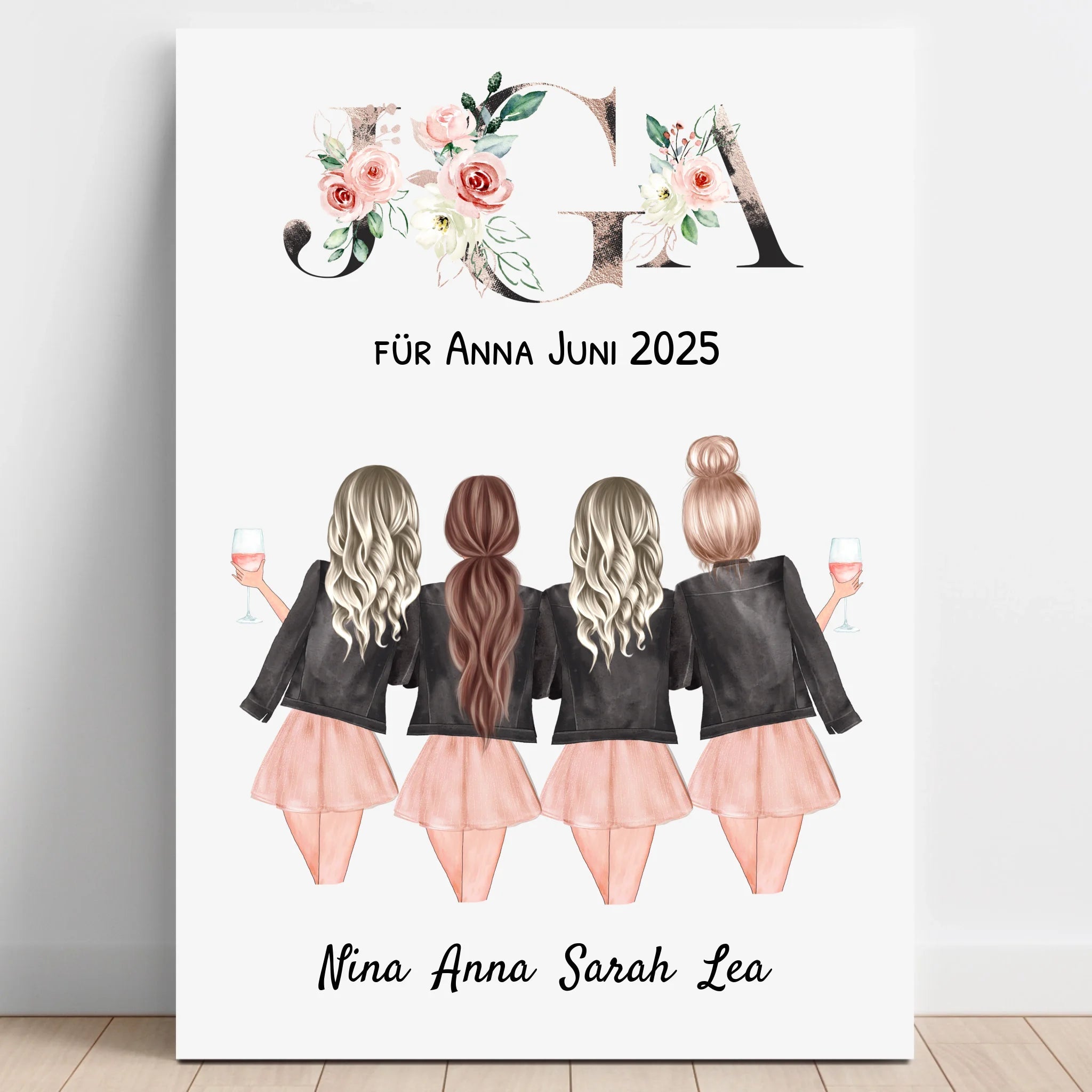 4 Freundinnen JGA Poster Geschenk personalisiert - Prinolla