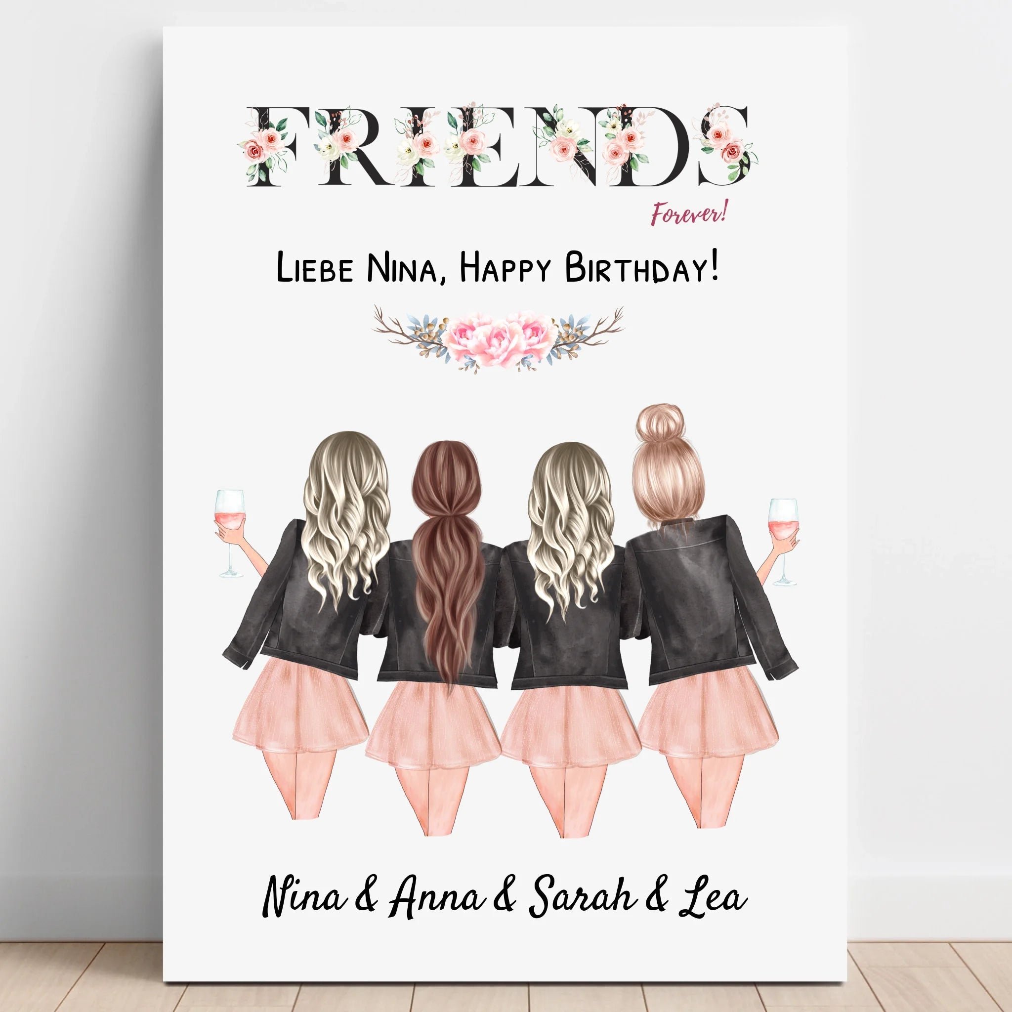 4 Freundinnen Mädchen Geschenk Poster gestalten - Prinolla