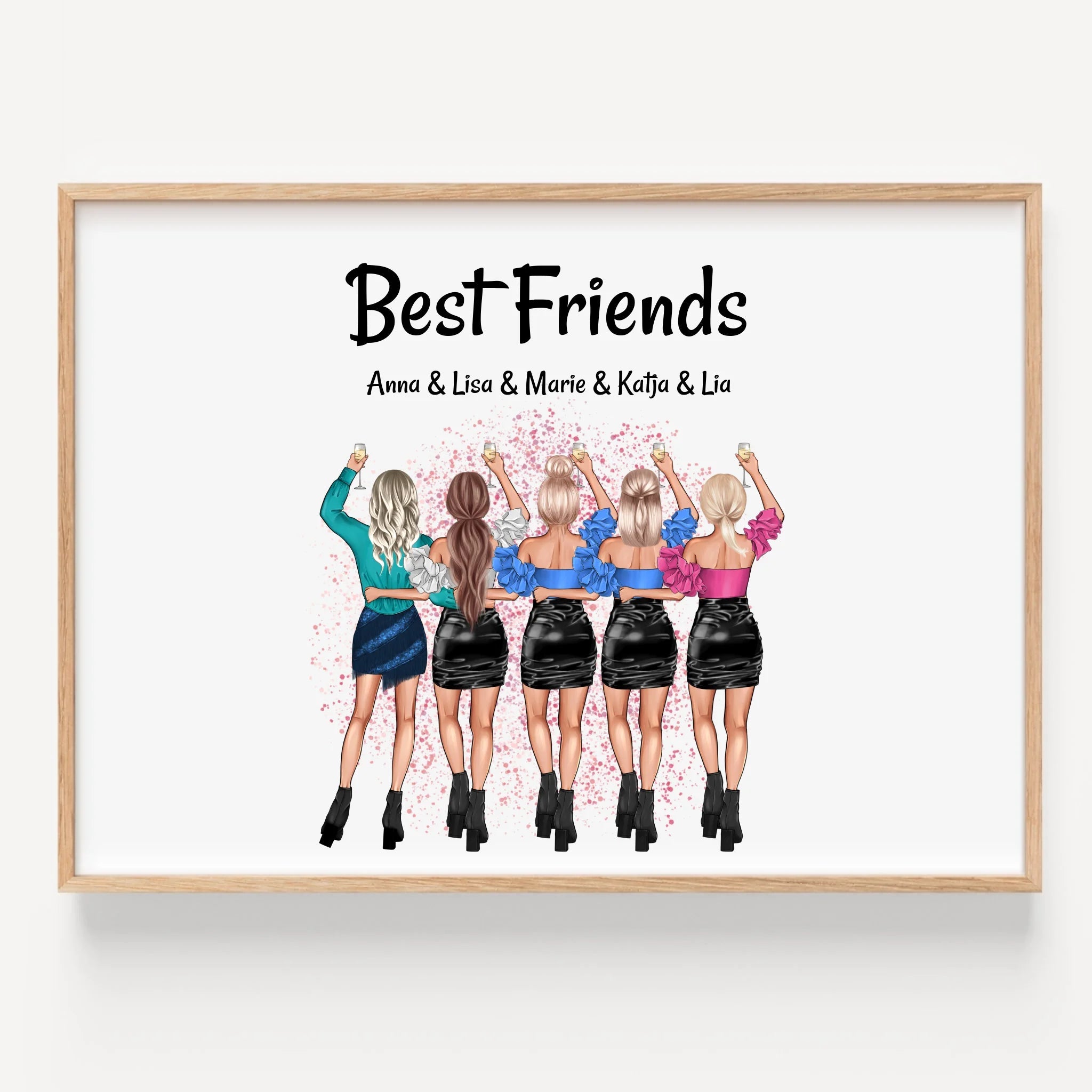 5 beste Freunde Frauen Bild Geschenk personalisiert - Prinolla