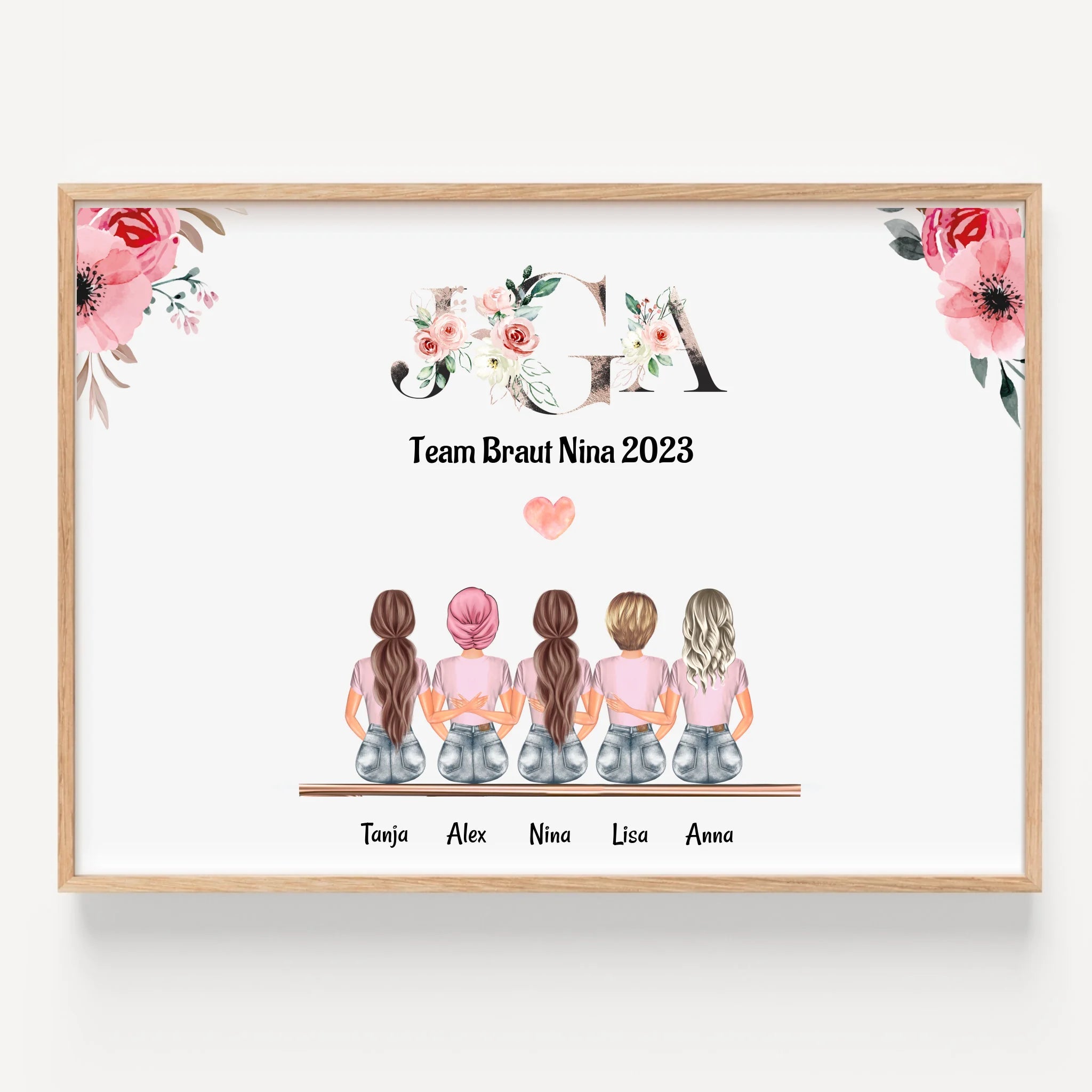 5 Freunde Mädchen Geschenk Poster personalisiert - Prinolla