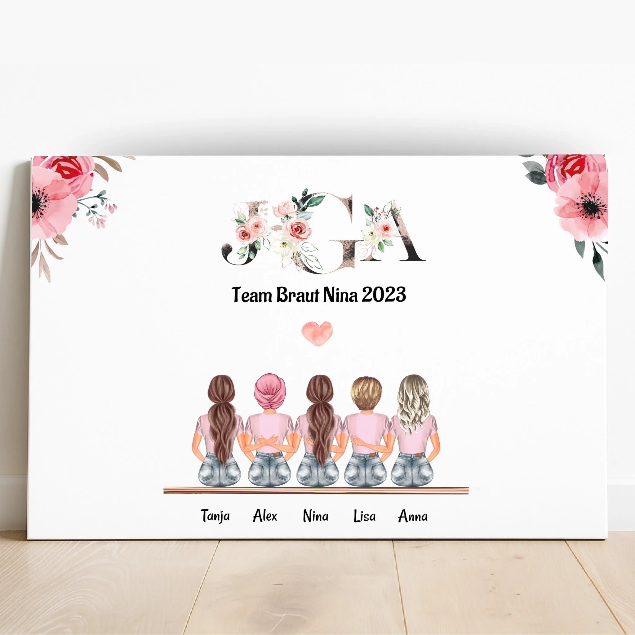 5 Freunde Mädchen Geschenk Poster personalisiert - Prinolla