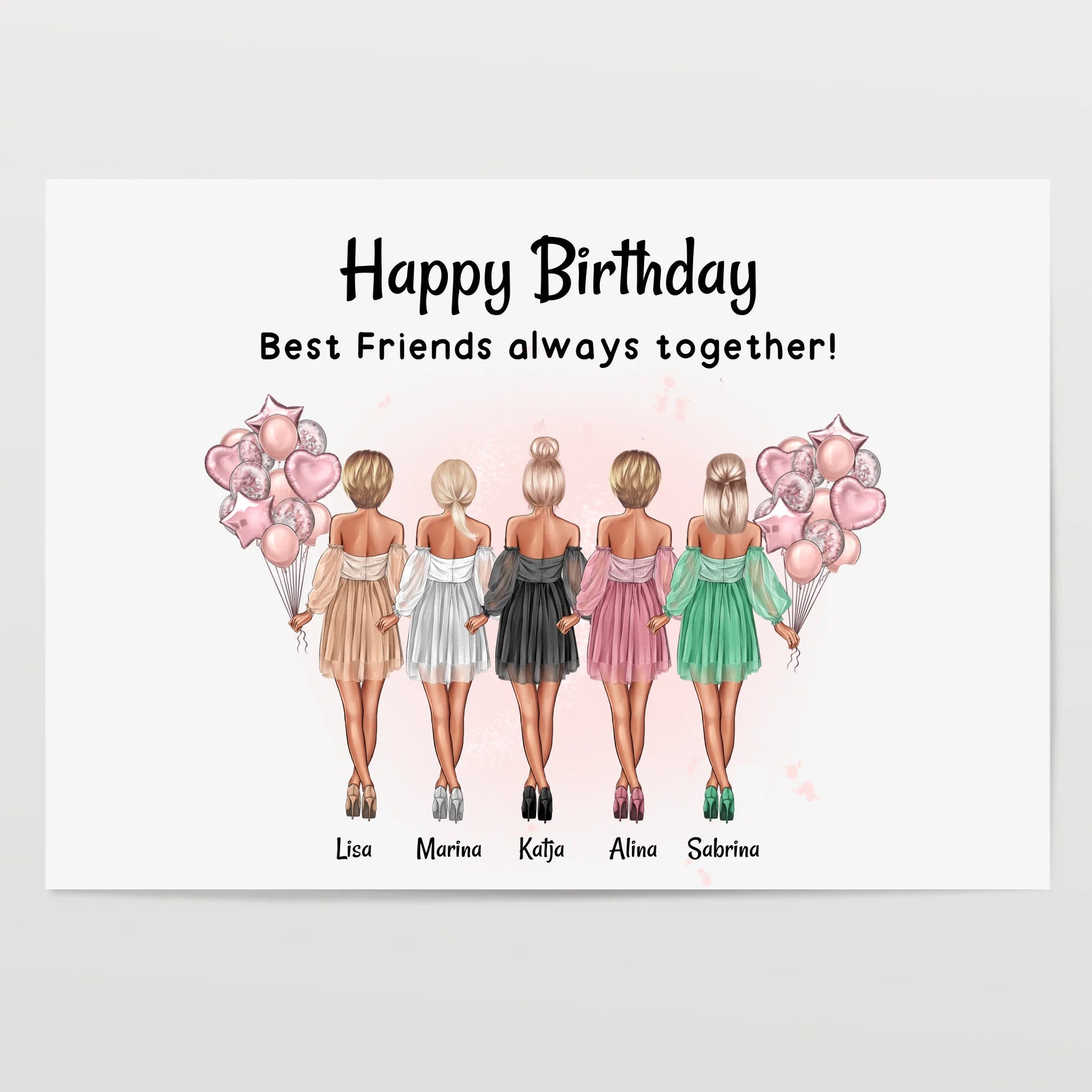 5 Freundinnen Geburtstagsgeschenk Bild gestalten - Prinolla