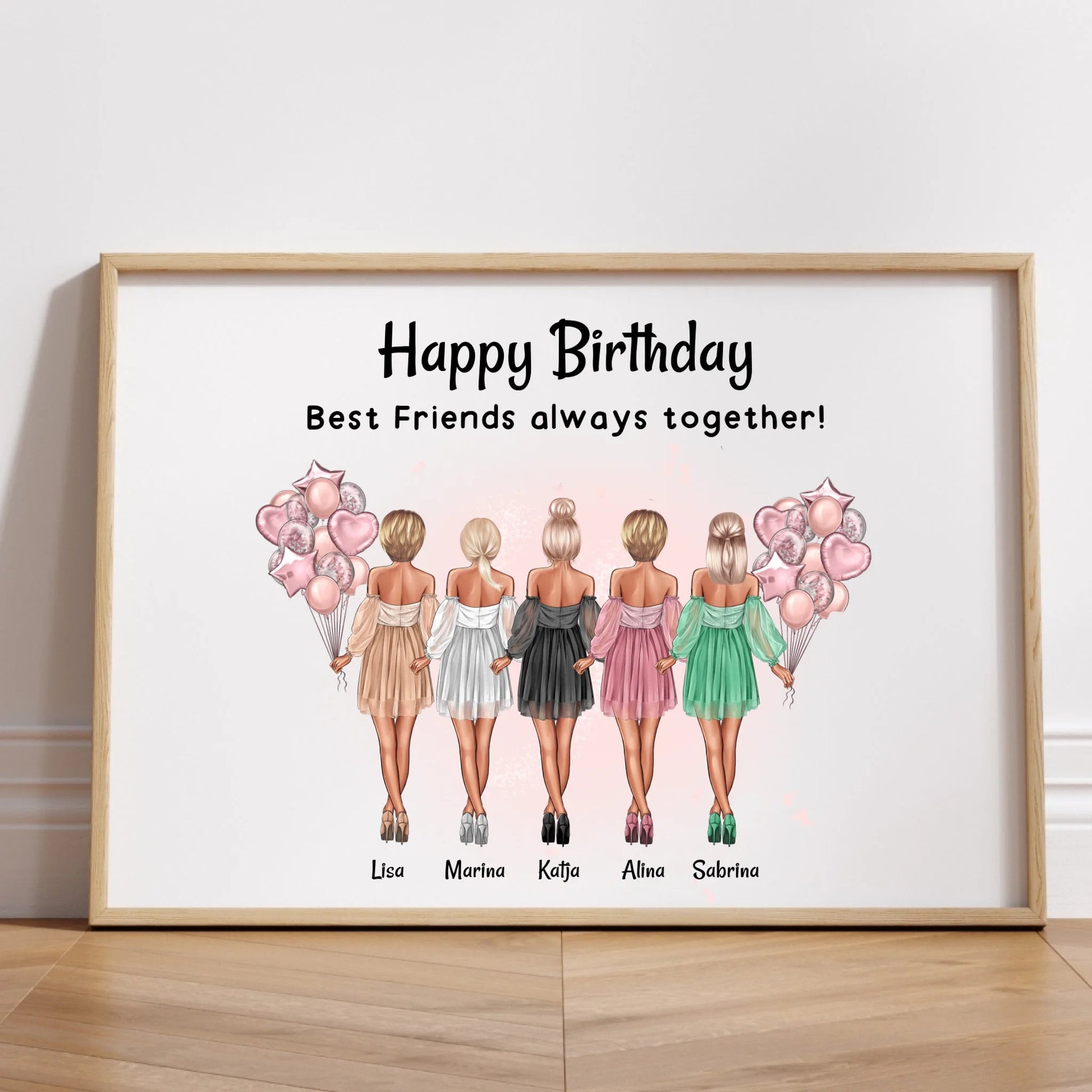 5 Freundinnen Geburtstagsgeschenk Bild gestalten - Prinolla