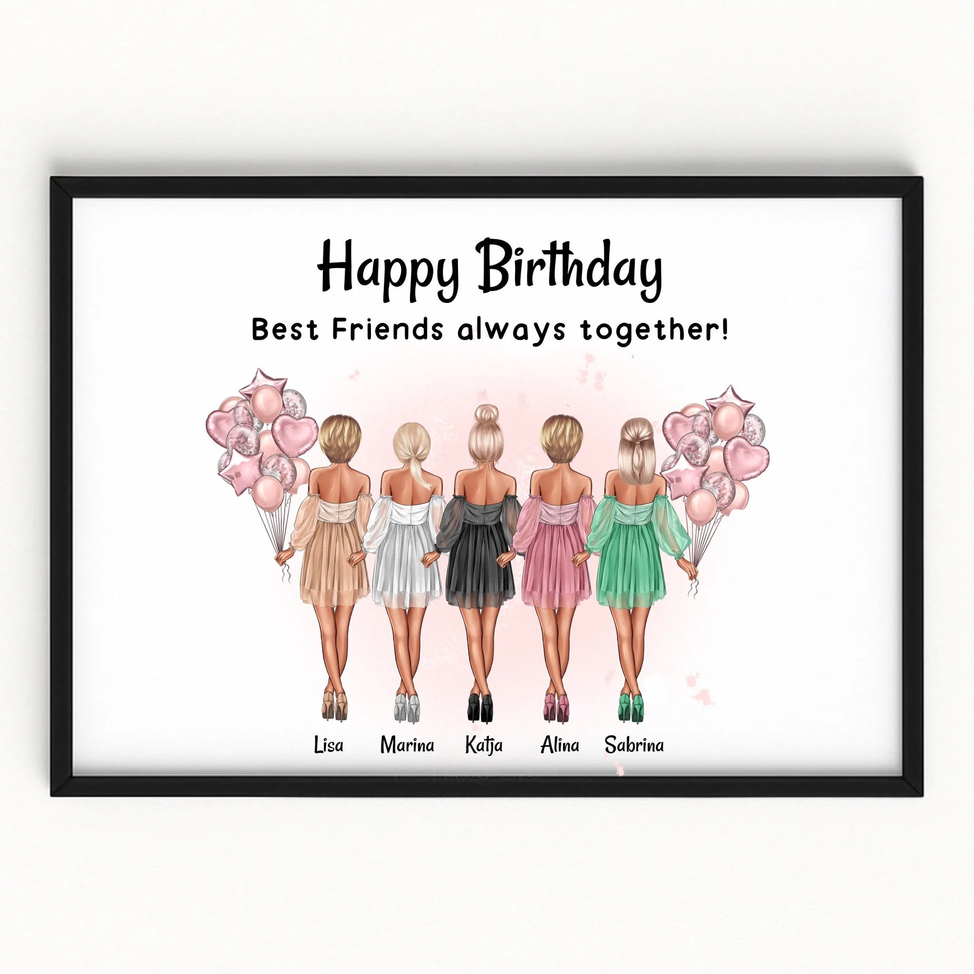 5 Freundinnen Geburtstagsgeschenk Bild gestalten - Prinolla