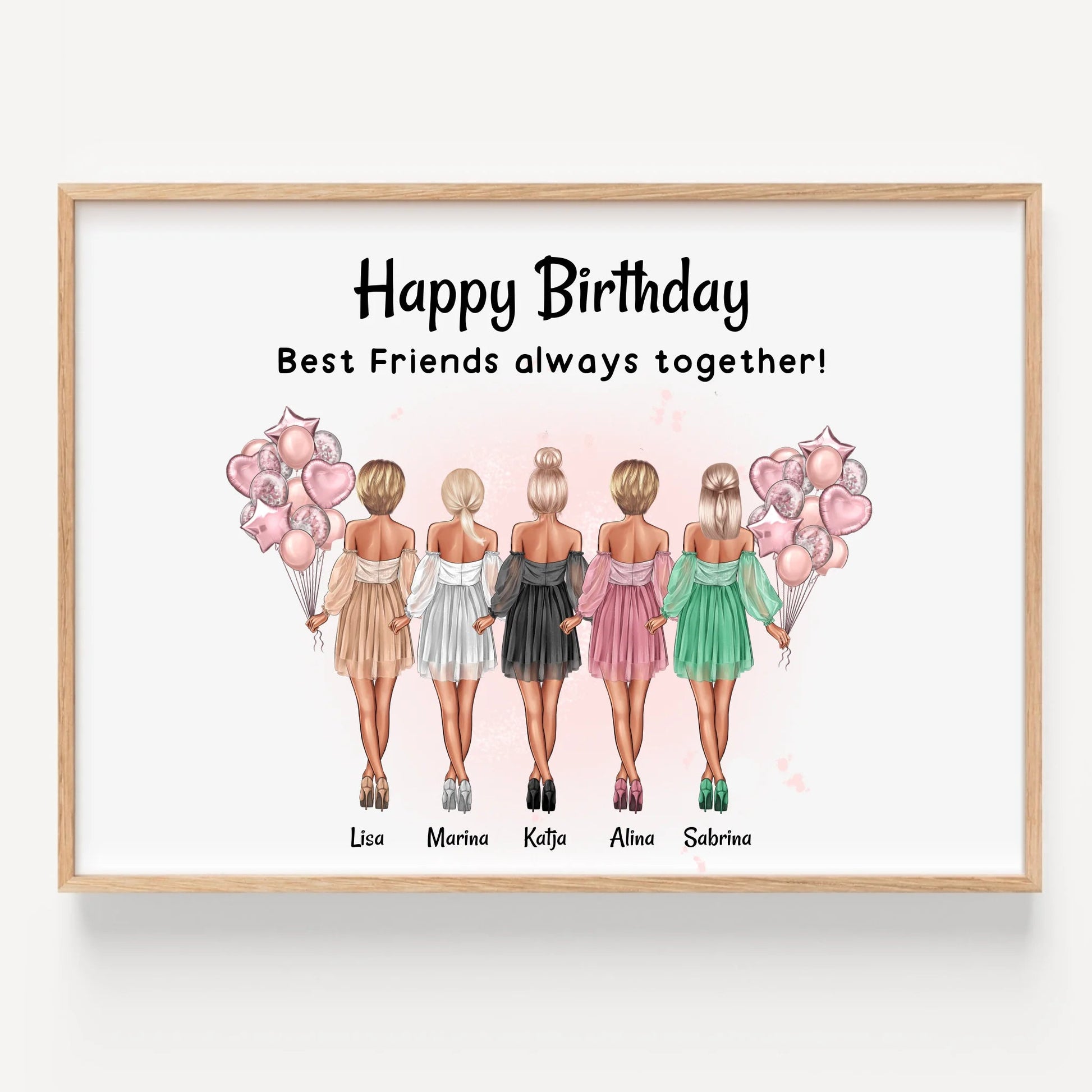 5 Freundinnen Geburtstagsgeschenk Bild gestalten - Prinolla