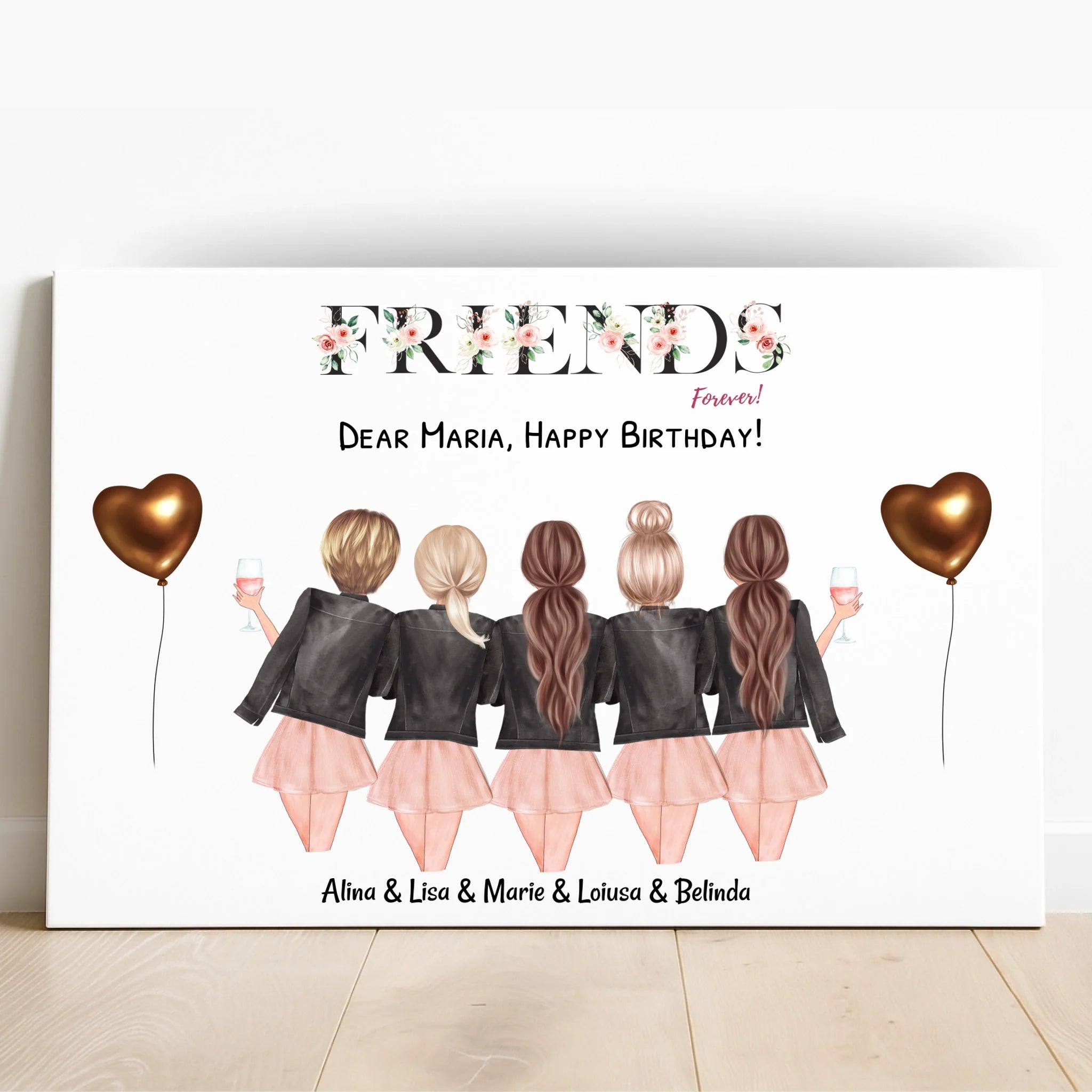 5 Freundinnen Poster Geschenk personalisiert - Prinolla