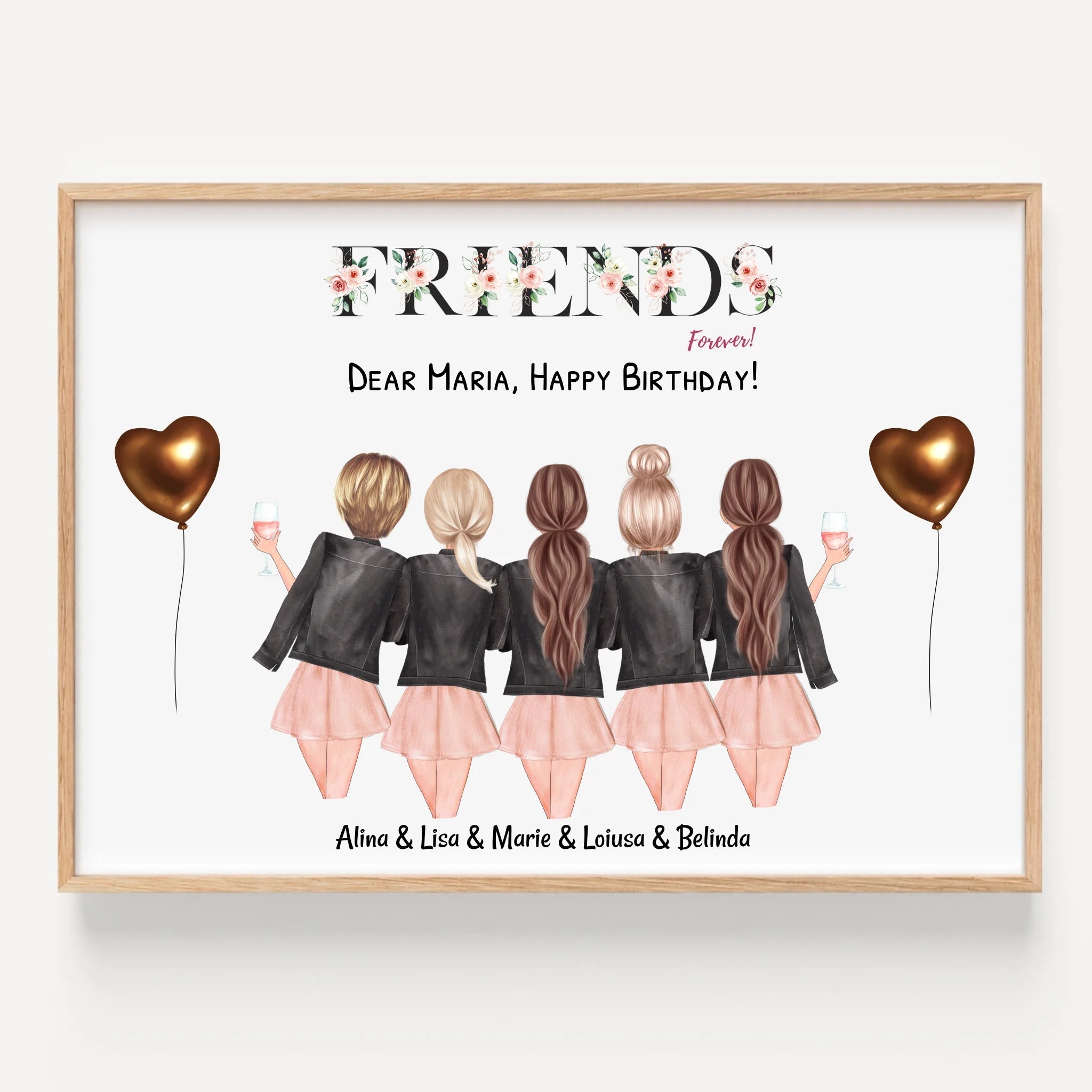 5 Freundinnen Poster Geschenk personalisiert - Prinolla