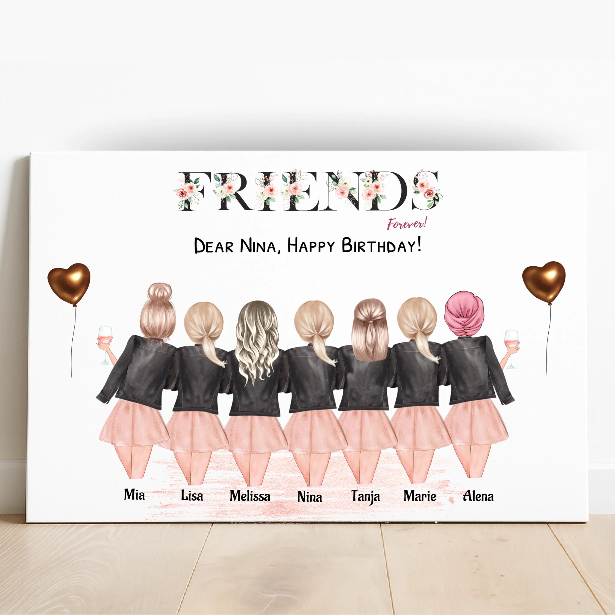 7 beste Freundinnen Geschenk Poster mit Namen - Prinolla