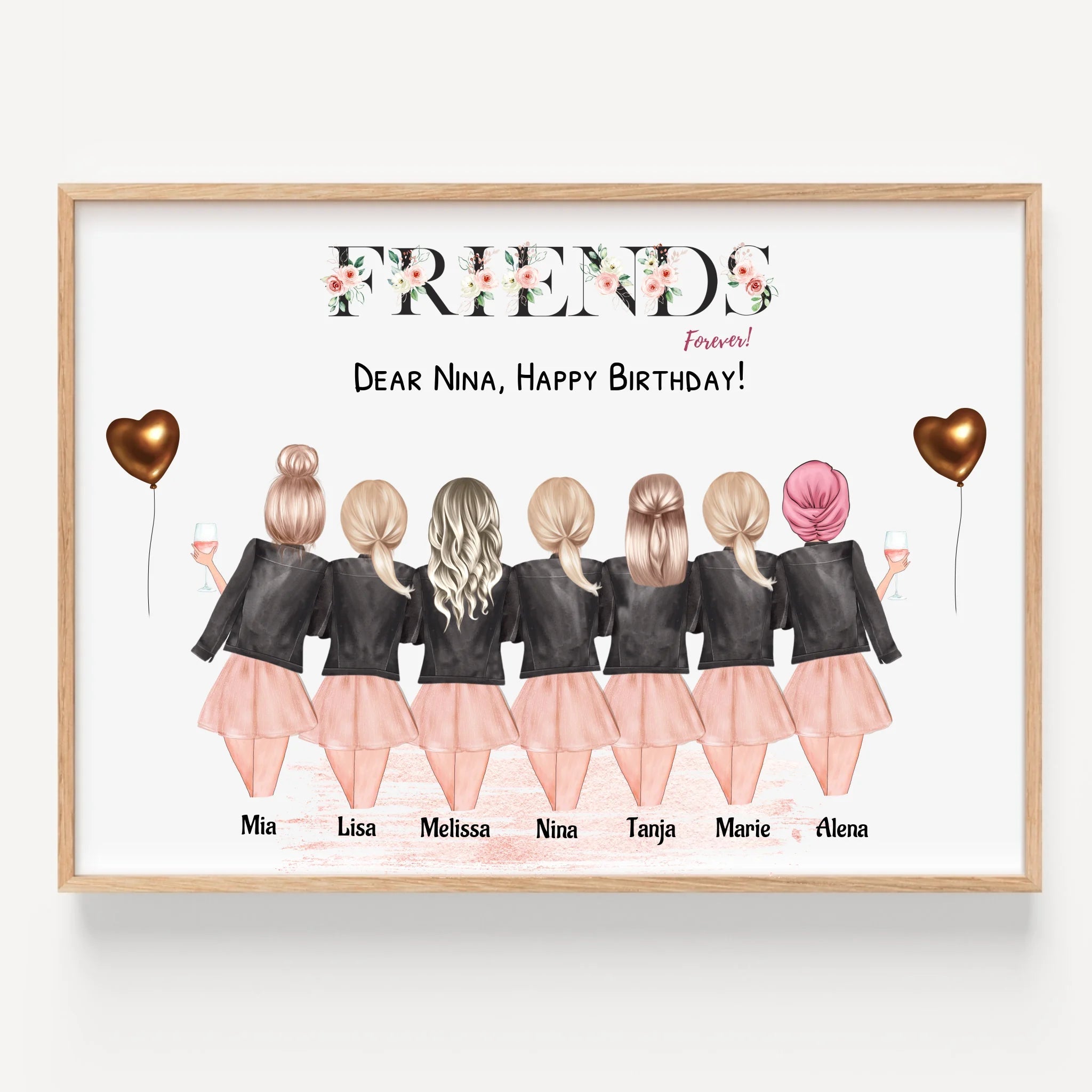 7 beste Freundinnen Geschenk Poster mit Namen - Prinolla
