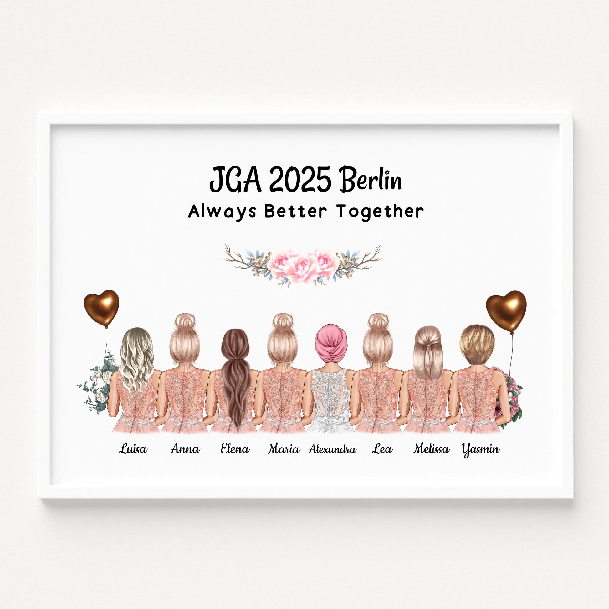 8 Freundinnen Junggesellinnenabschied Poster Geschenk - Prinolla