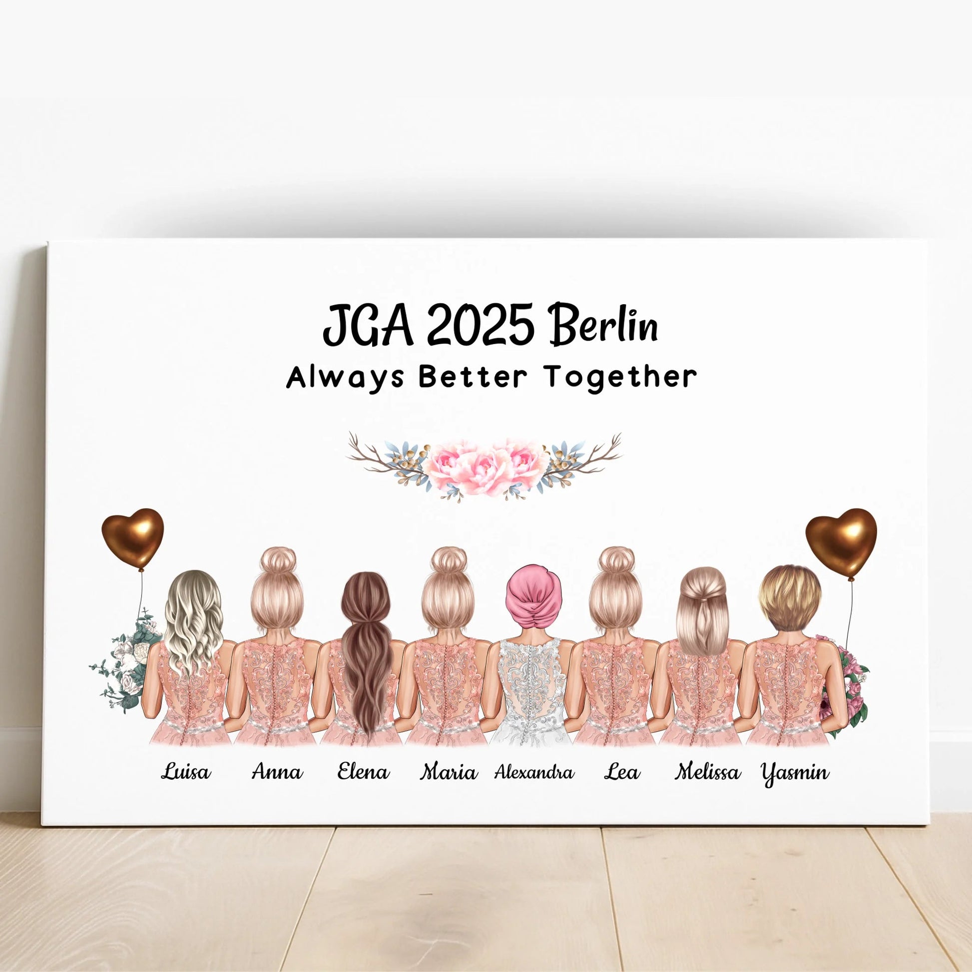 8 Freundinnen Junggesellinnenabschied Poster Geschenk - Prinolla