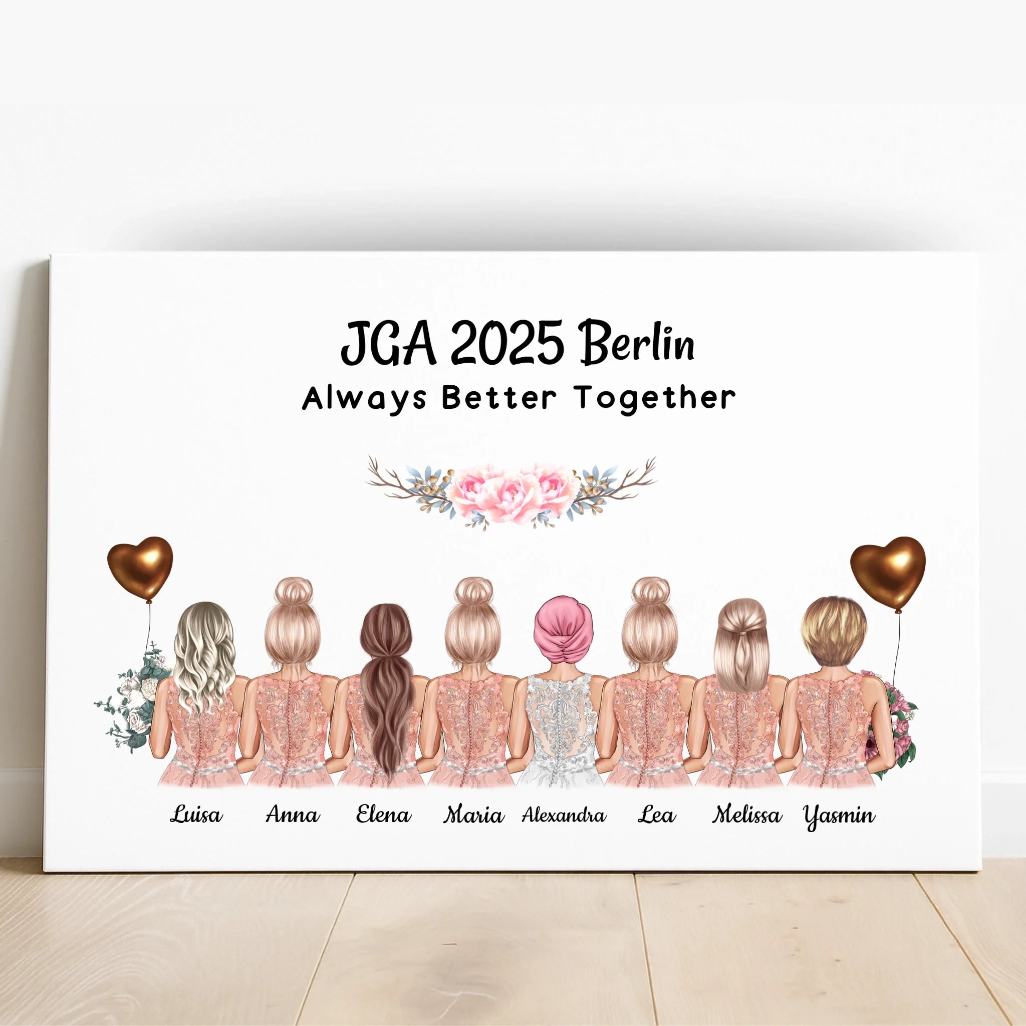 8 Freundinnen Junggesellinnenabschied Poster Geschenk - Prinolla