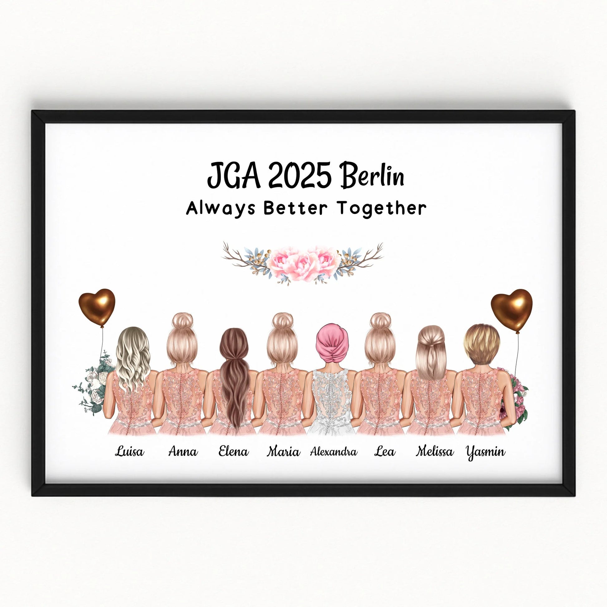 8 Freundinnen Junggesellinnenabschied Poster Geschenk - Prinolla