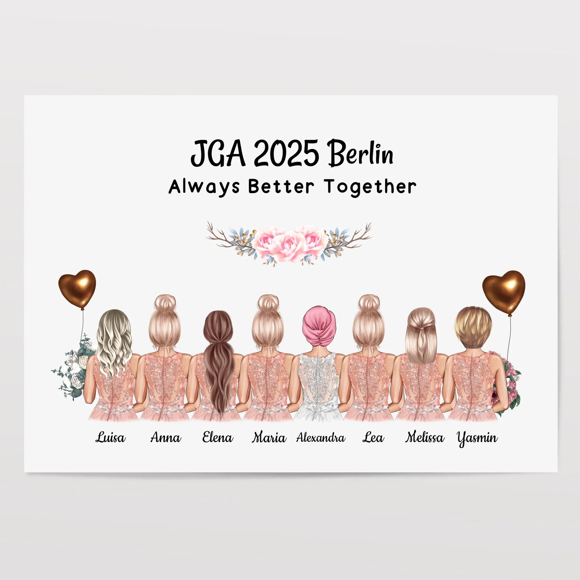 8 Freundinnen Junggesellinnenabschied Poster Geschenk - Prinolla