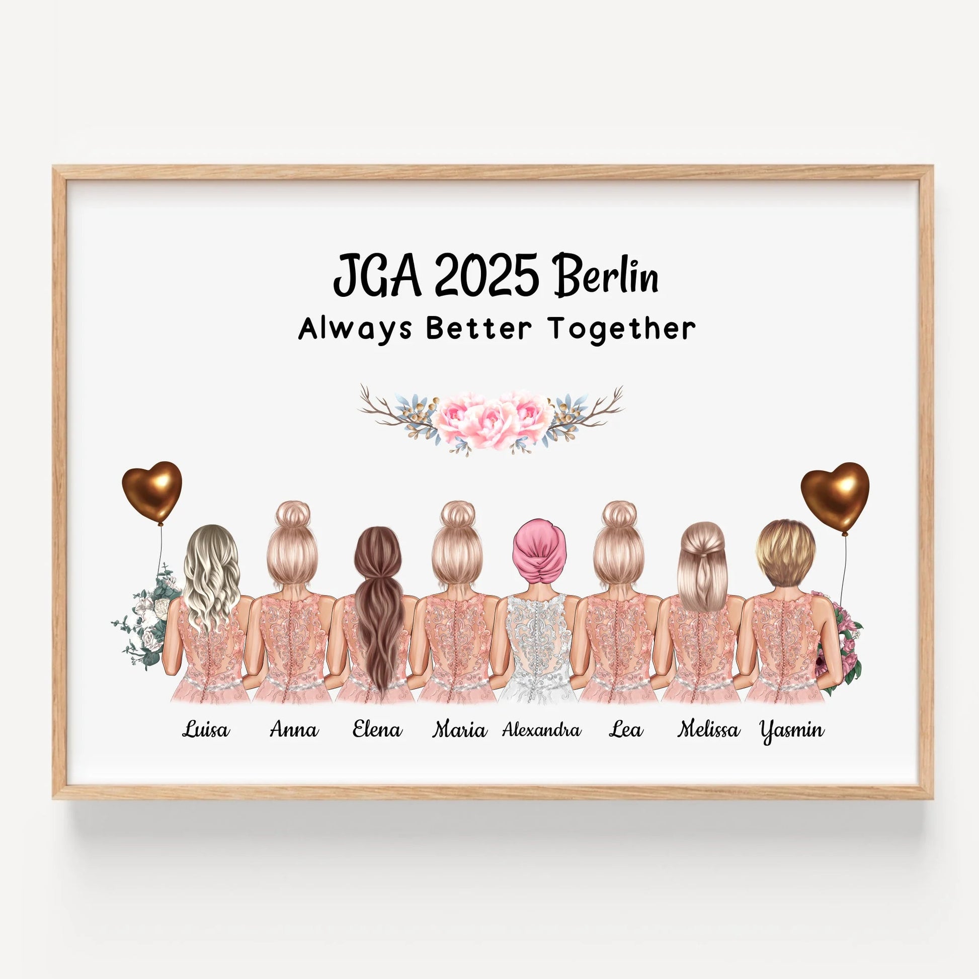 8 Freundinnen Junggesellinnenabschied Poster Geschenk - Prinolla