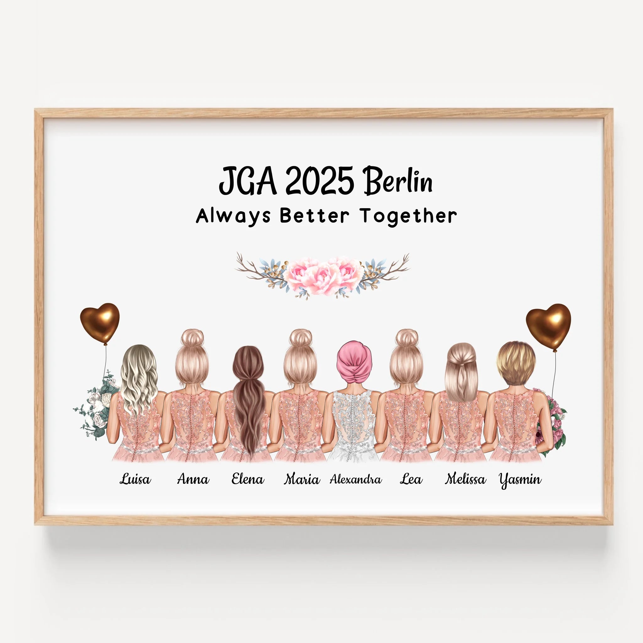 8 Freundinnen Junggesellinnenabschied Poster Geschenk - Prinolla