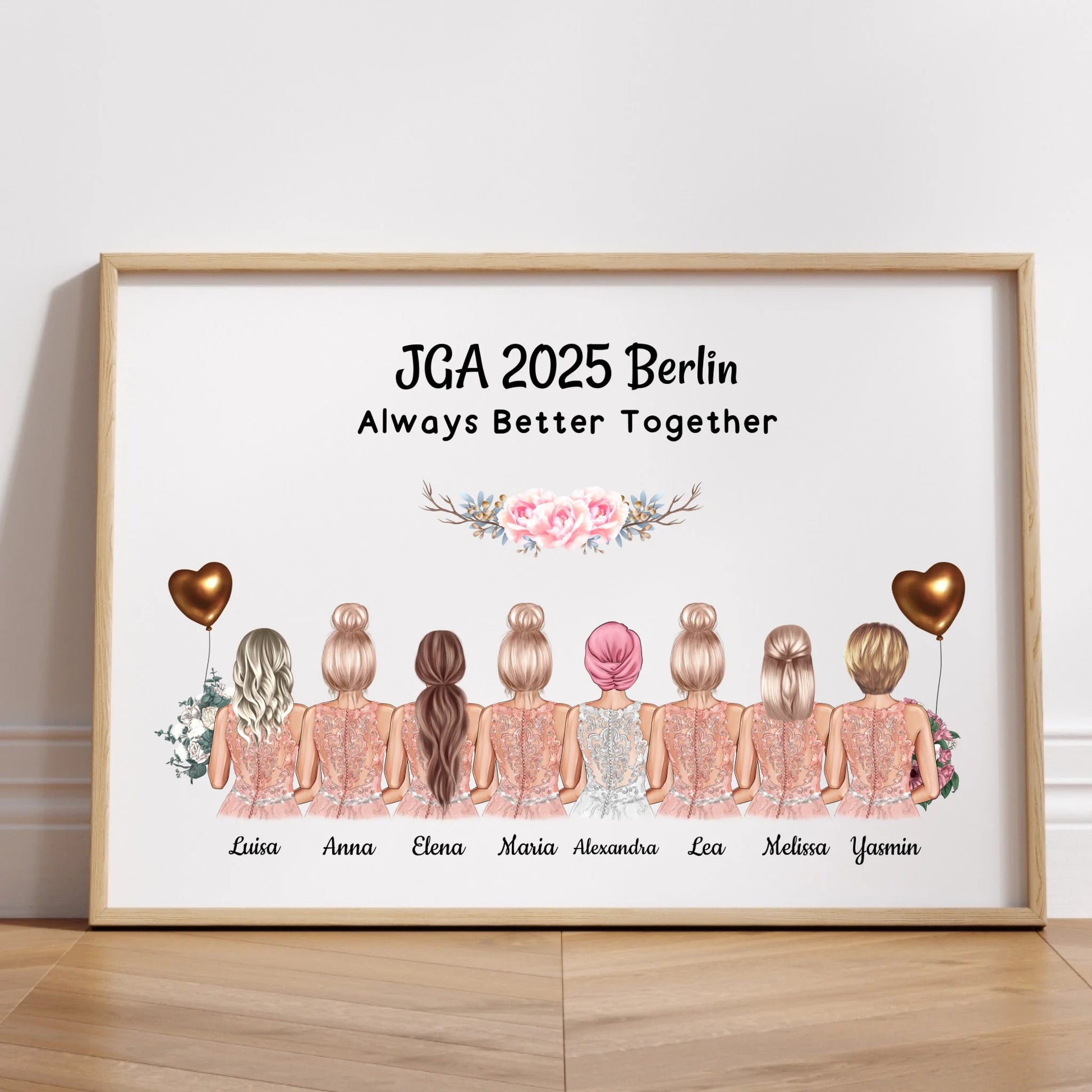 8 Freundinnen Junggesellinnenabschied Poster Geschenk - Prinolla