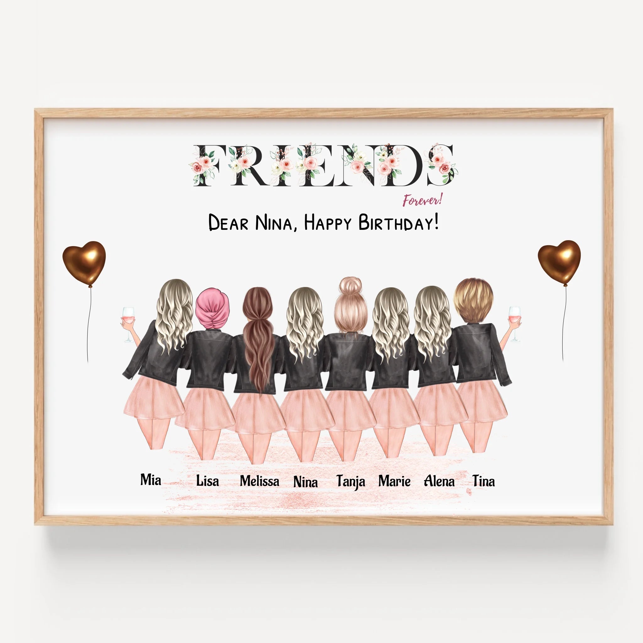8 Freundinnen Poster Geschenk personalisiert gestalten - Prinolla