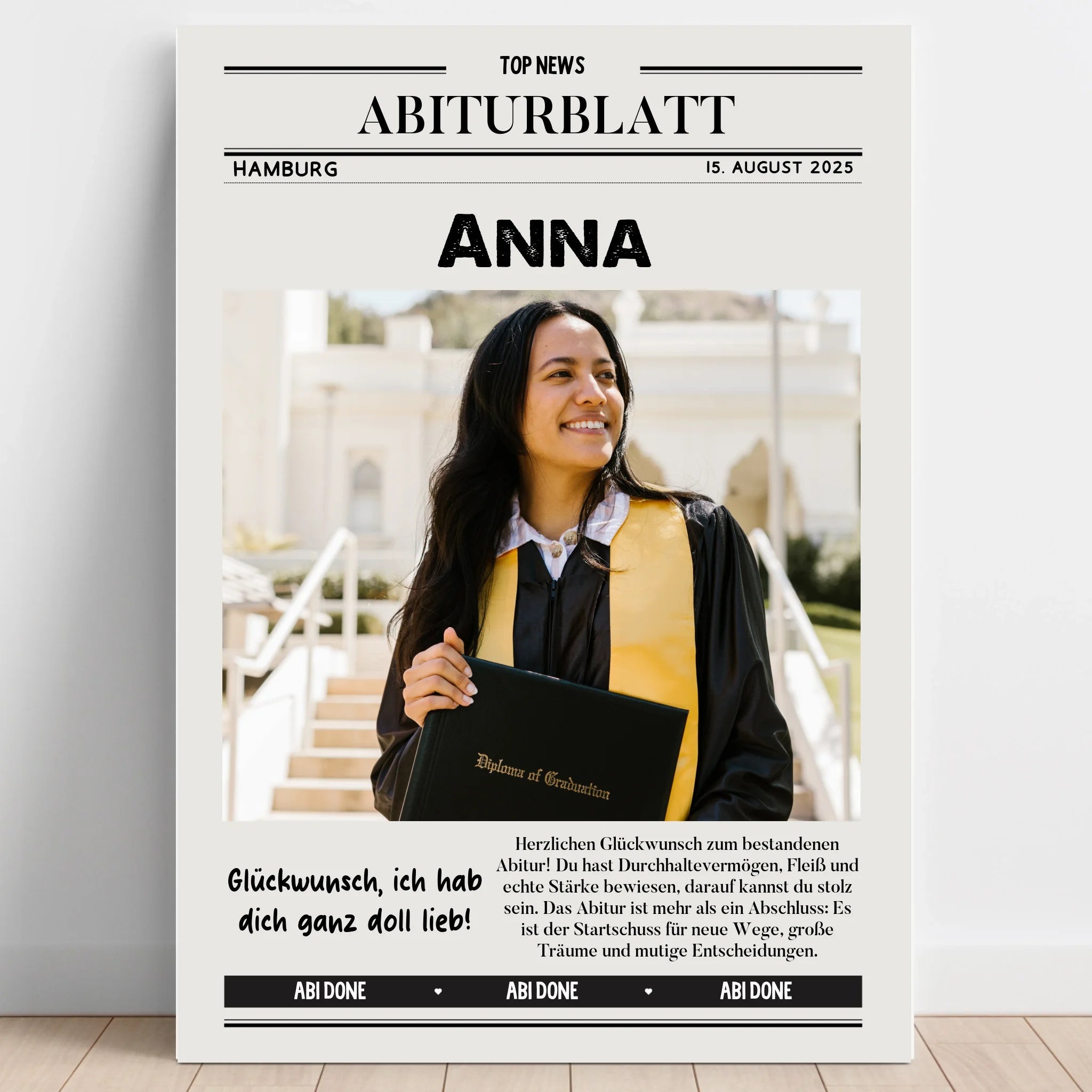 Abitur Geschenk Zeitungsposter mit Glückwünsche - Prinolla