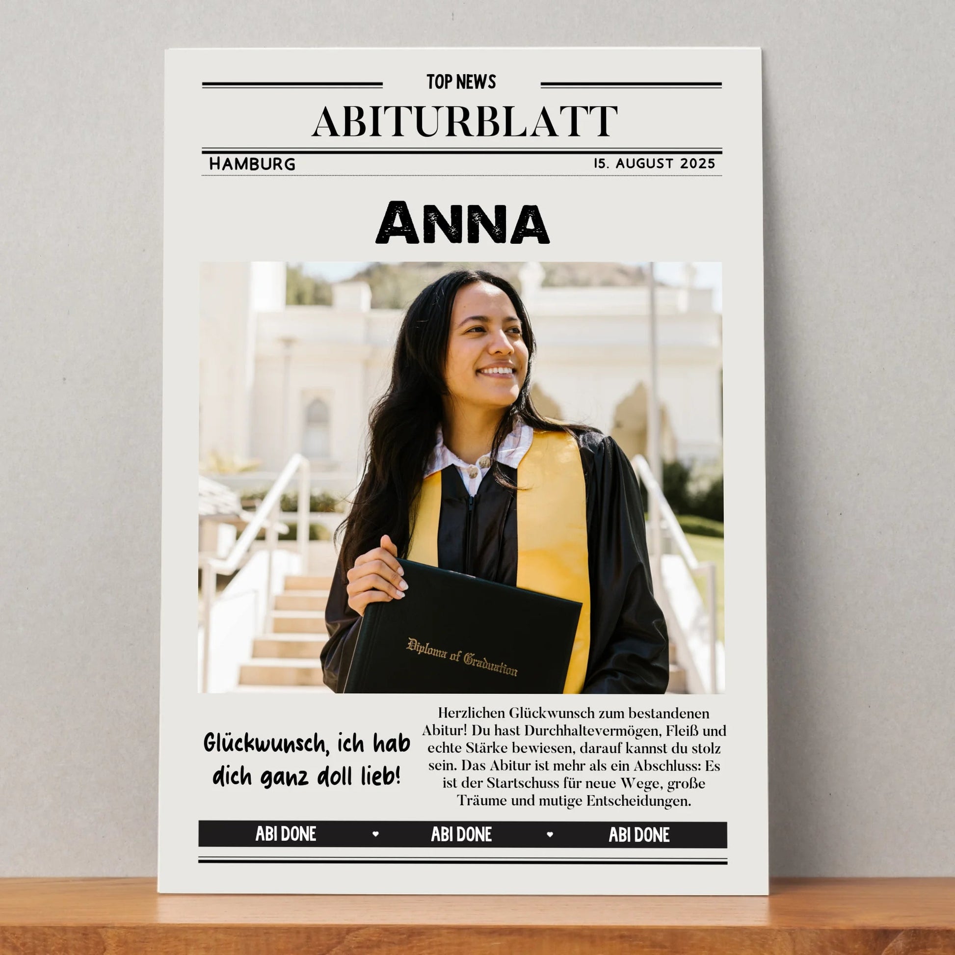 Abitur Geschenk Zeitungsposter mit Glückwünsche - Prinolla
