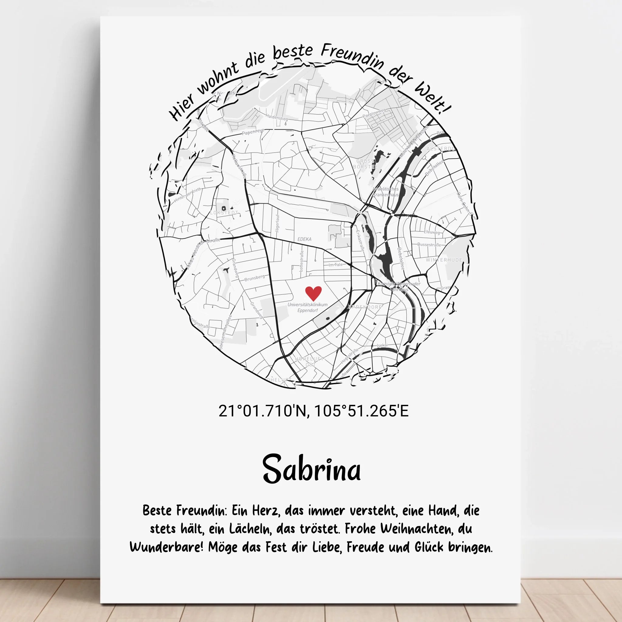 Beste Freundin Geschenk Koordinatenposter Stadtkarte - Prinolla
