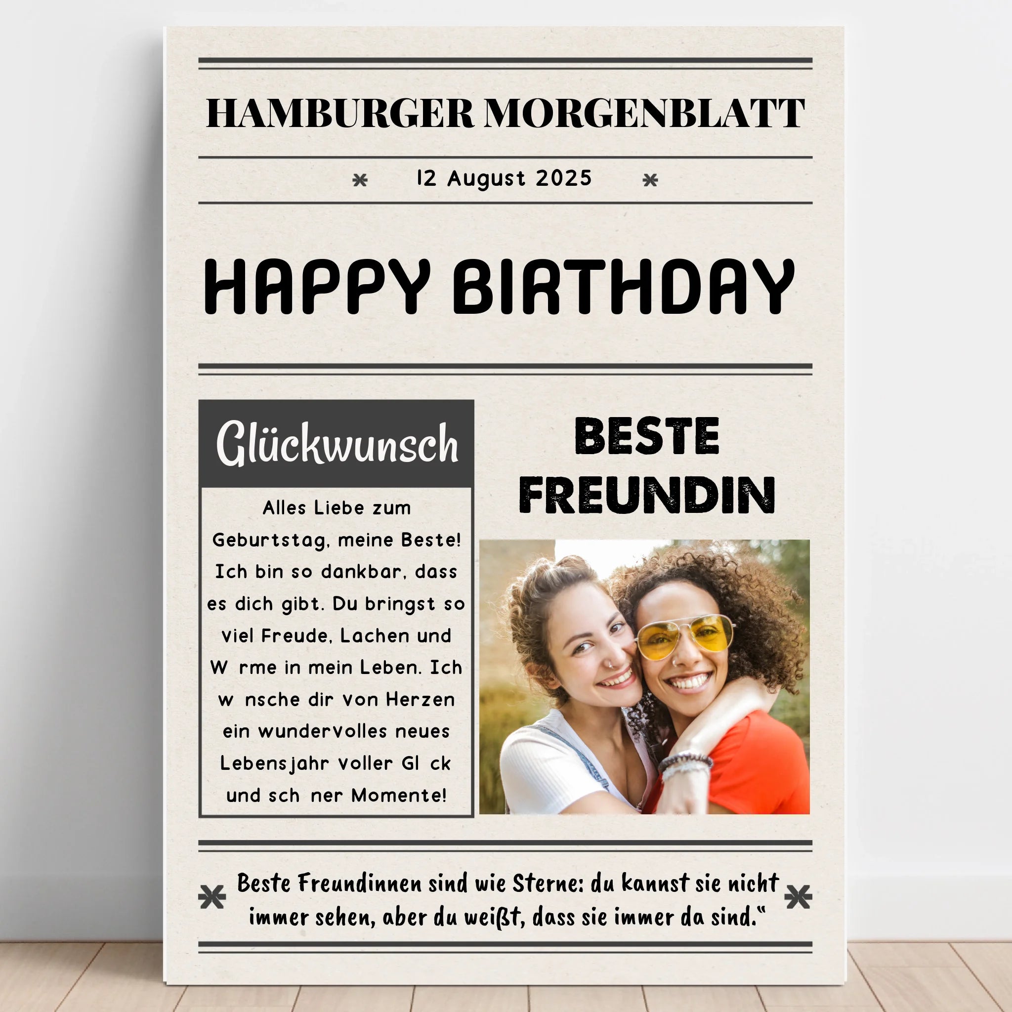 Beste Freundin Geschenk zum Geburtstag Zeitung Poster Personalisiert - Prinolla