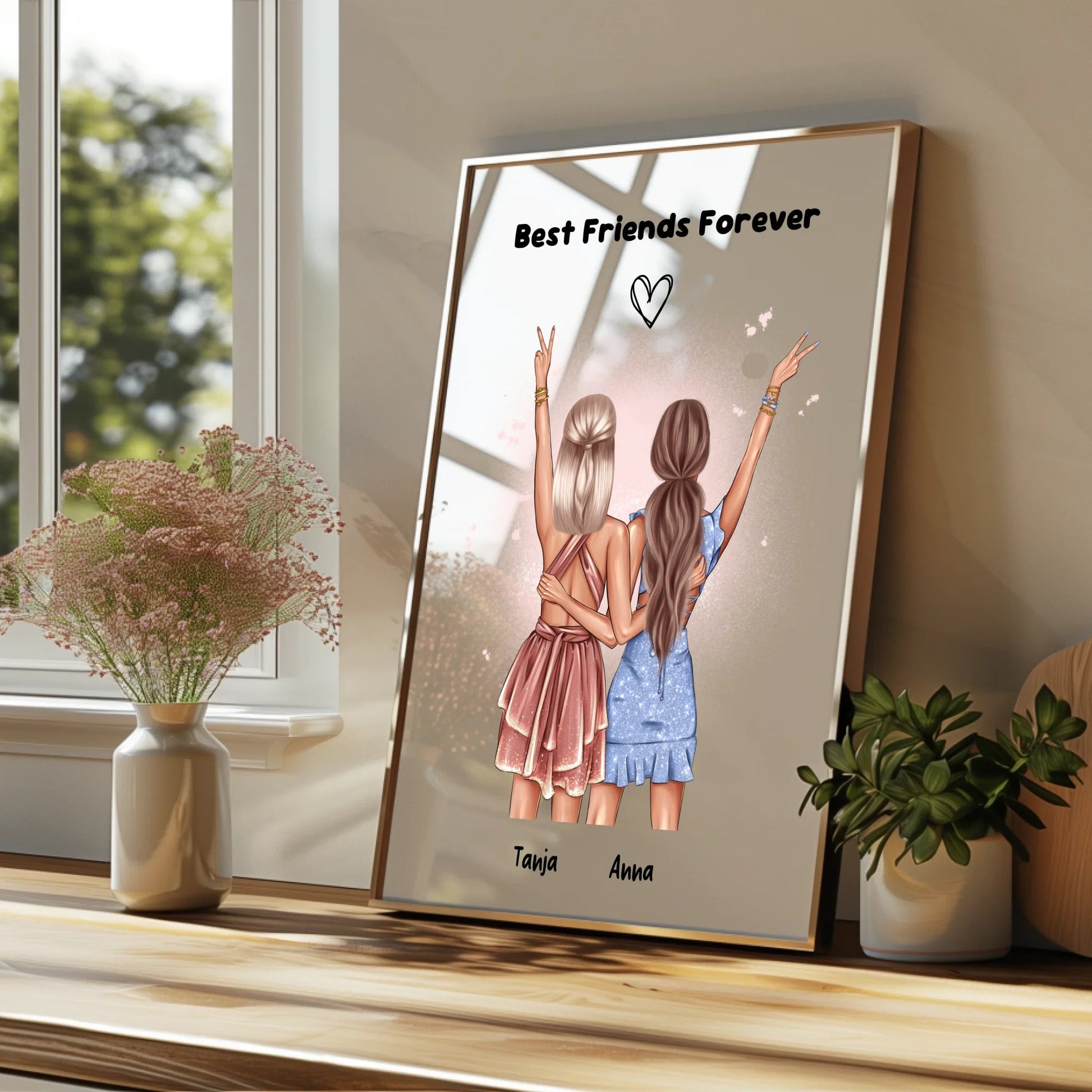 Beste Freundinnen Bild 2 Personen Geschenk personalisiert - Prinolla