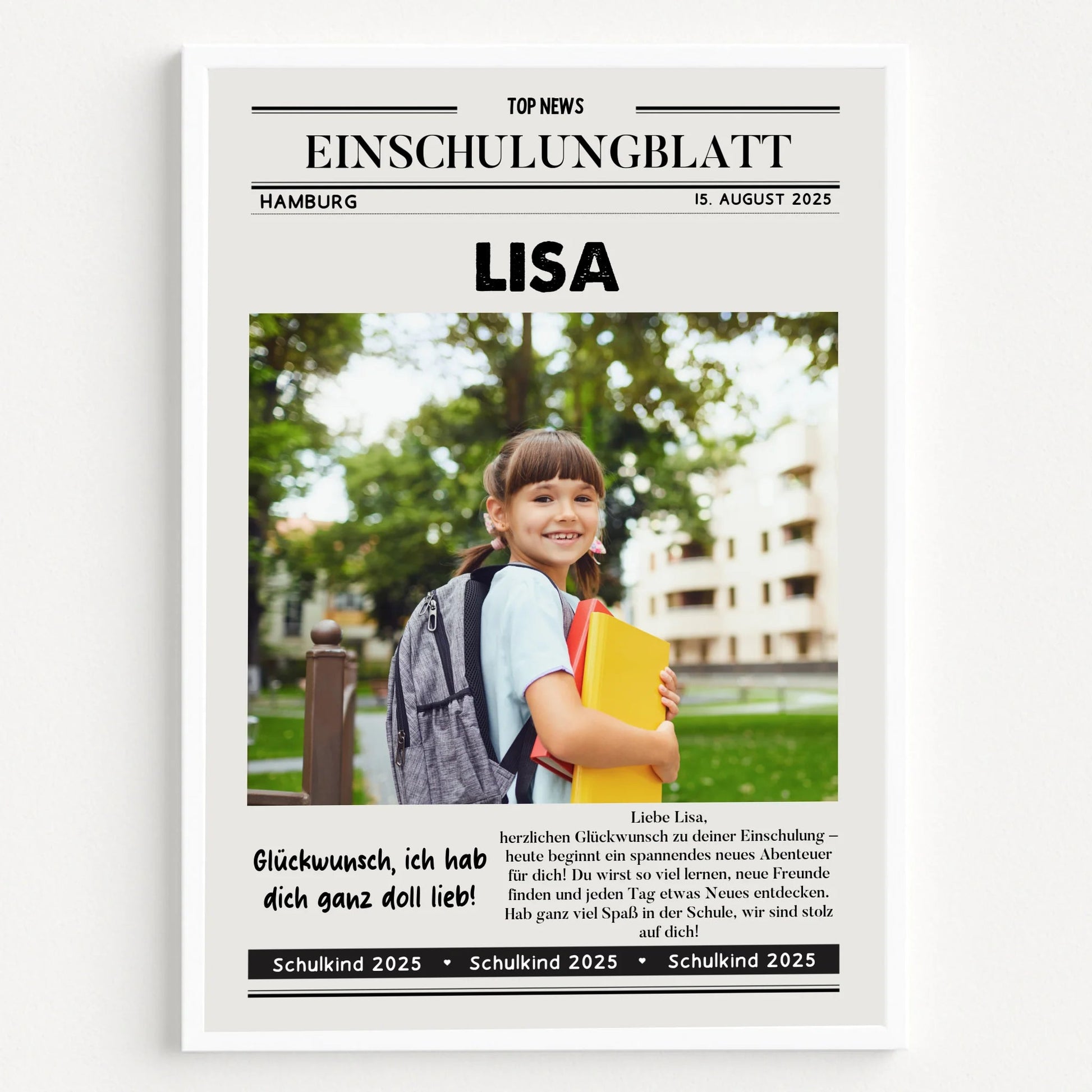 Einschulung Foto Geschenk Zeitungsposter personalisiert - Prinolla