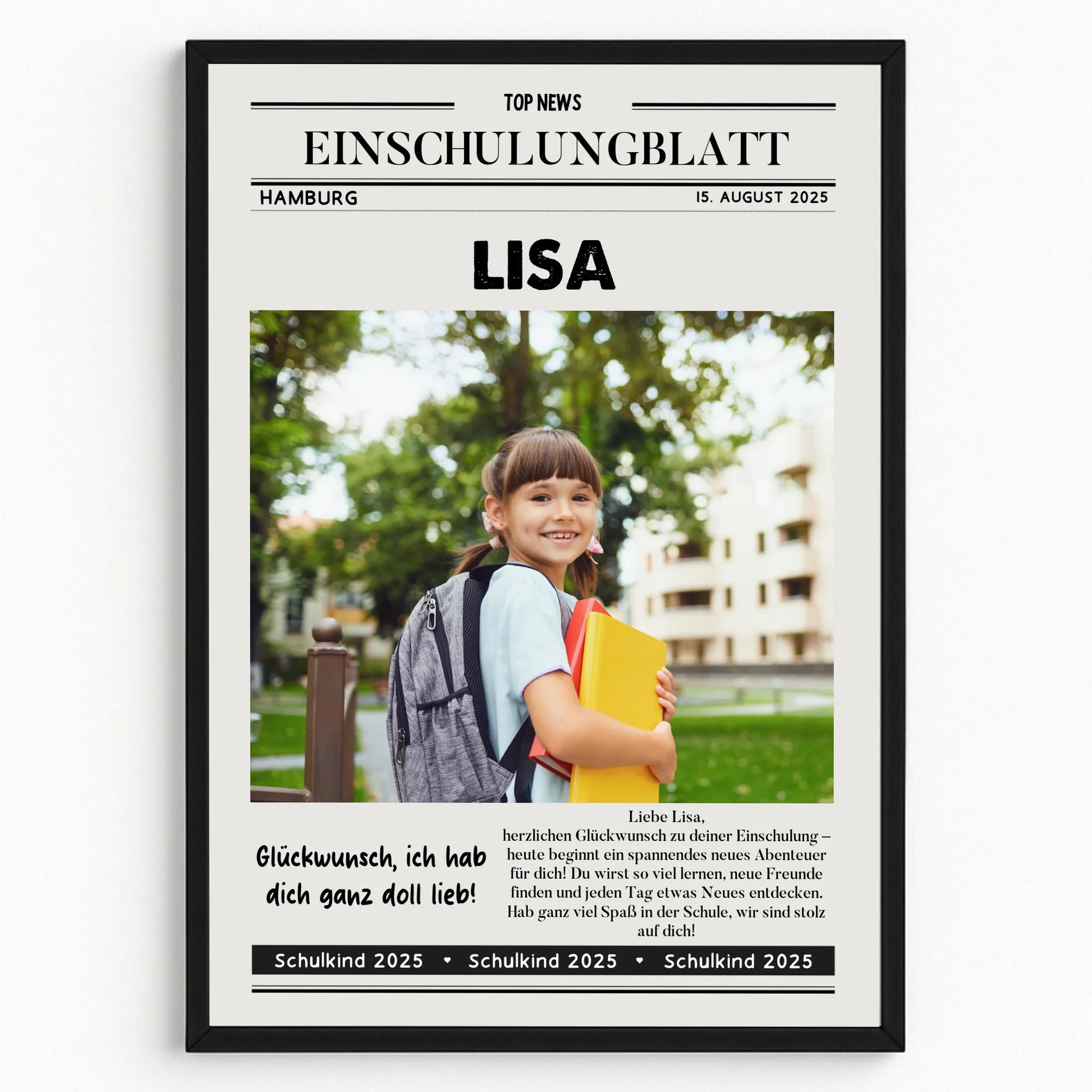 Einschulung Foto Geschenk Zeitungsposter personalisiert - Prinolla