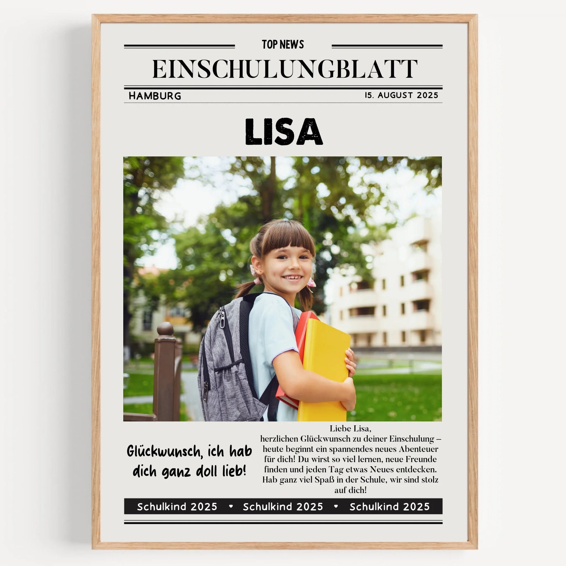 Einschulung Foto Geschenk Zeitungsposter personalisiert - Prinolla