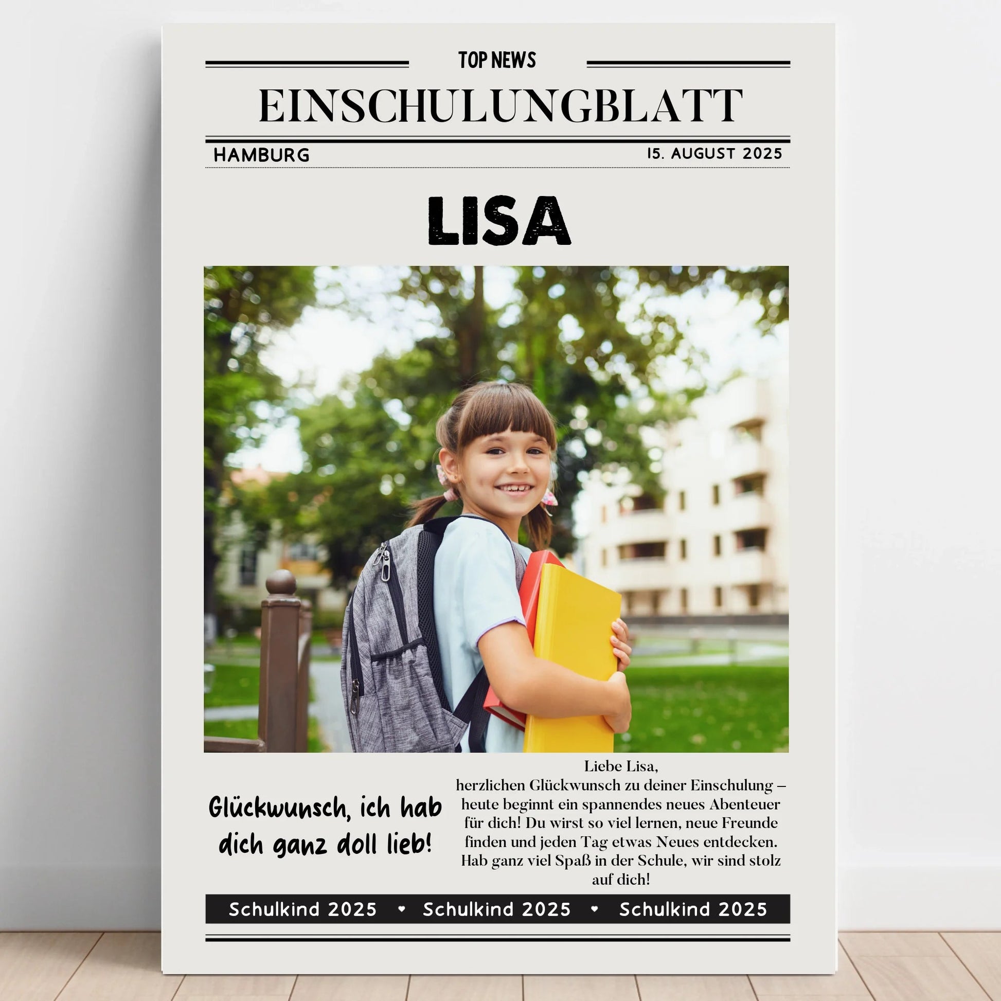 Einschulung Foto Geschenk Zeitungsposter personalisiert - Prinolla