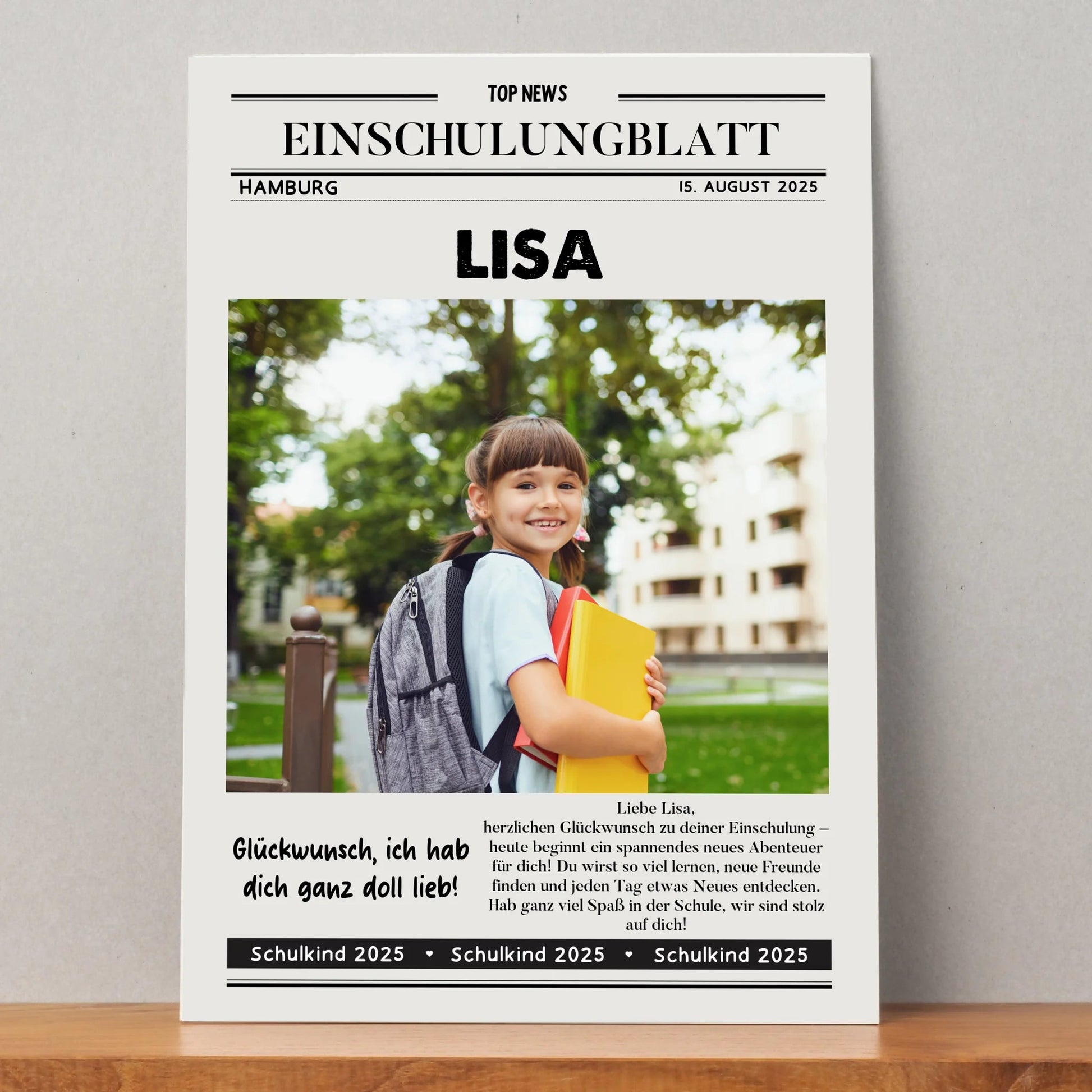 Einschulung Foto Geschenk Zeitungsposter personalisiert - Prinolla