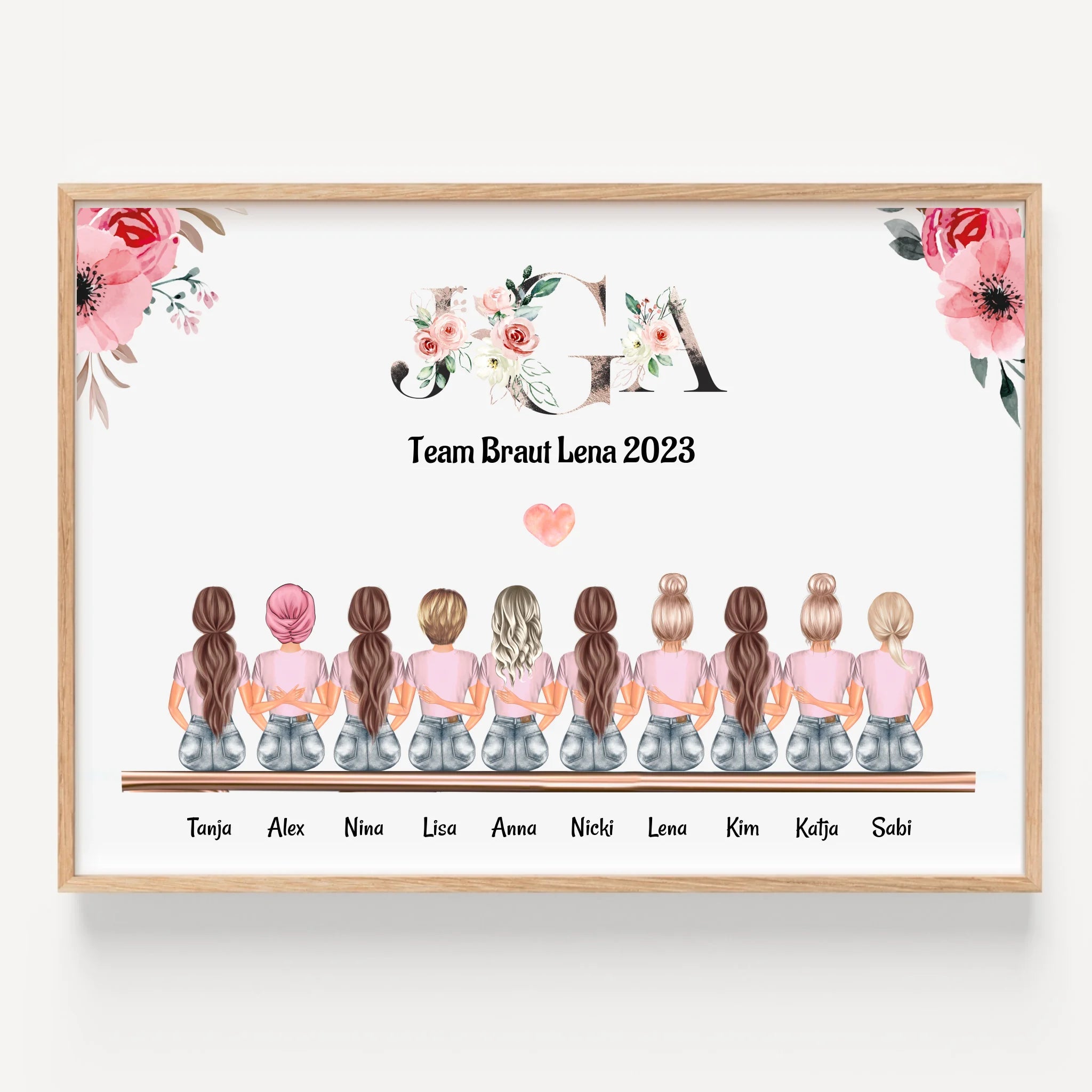 Geschenk Poster 10 Freundinnen Gruppe Illustration - Prinolla