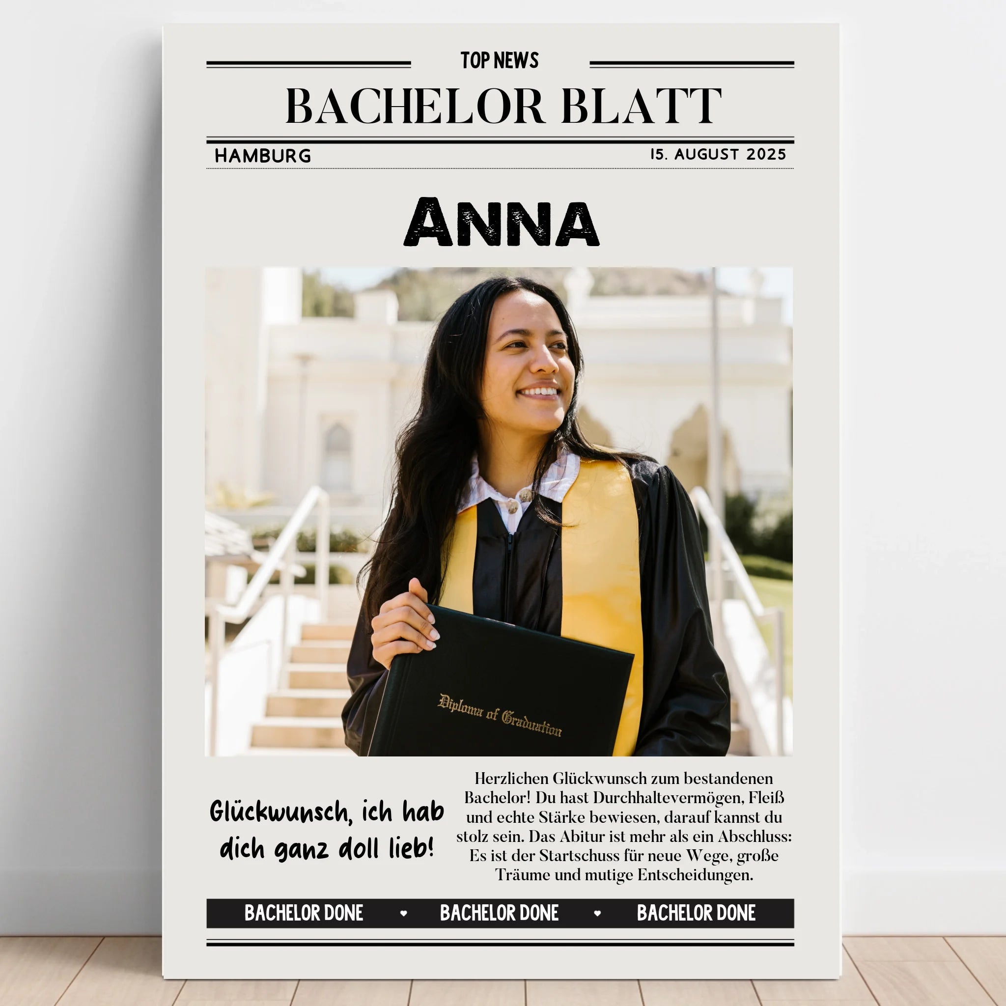 Geschenk zum Bachelor Zeitungsposter Foto personalisiert - Prinolla