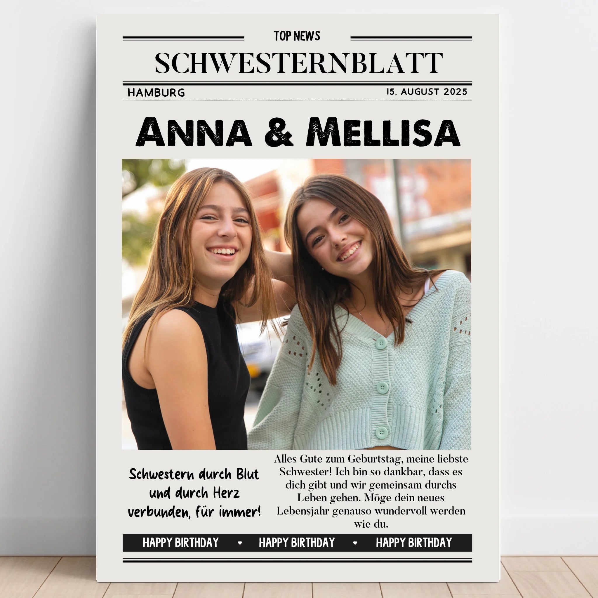 Geschwister Geschenk Zeitungposter mit Foto - Prinolla