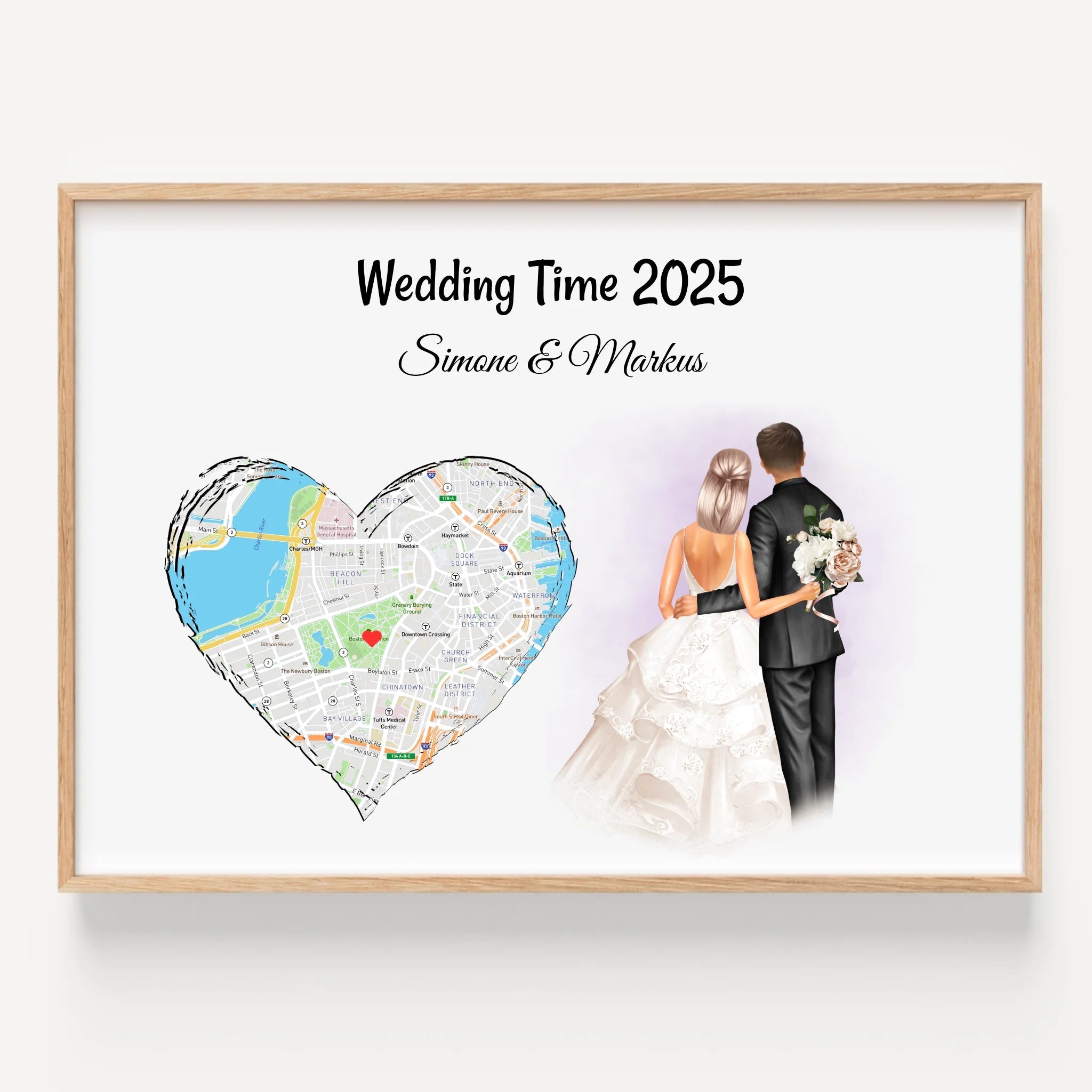 Hochzeit Geschenk Brautpaar Bild mit Stadtkarte - Prinolla