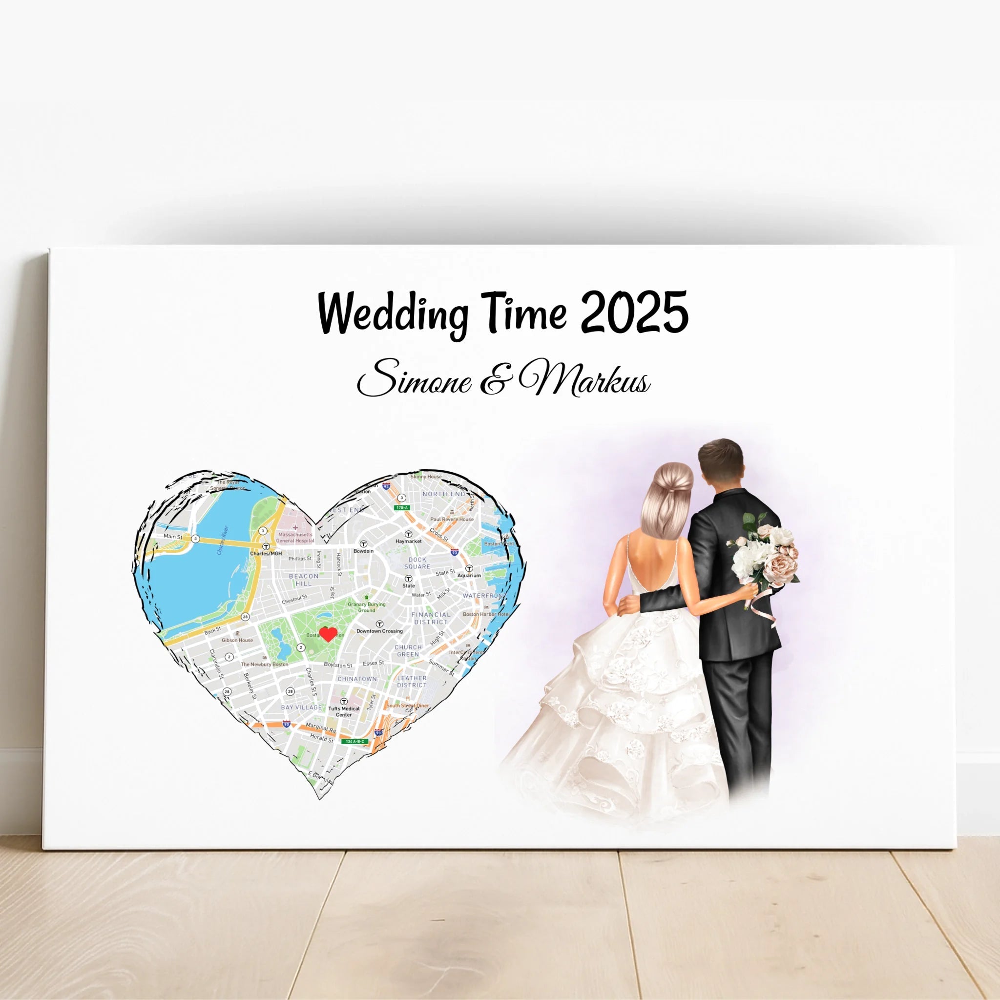 Hochzeit Geschenk Brautpaar Bild mit Stadtkarte - Prinolla