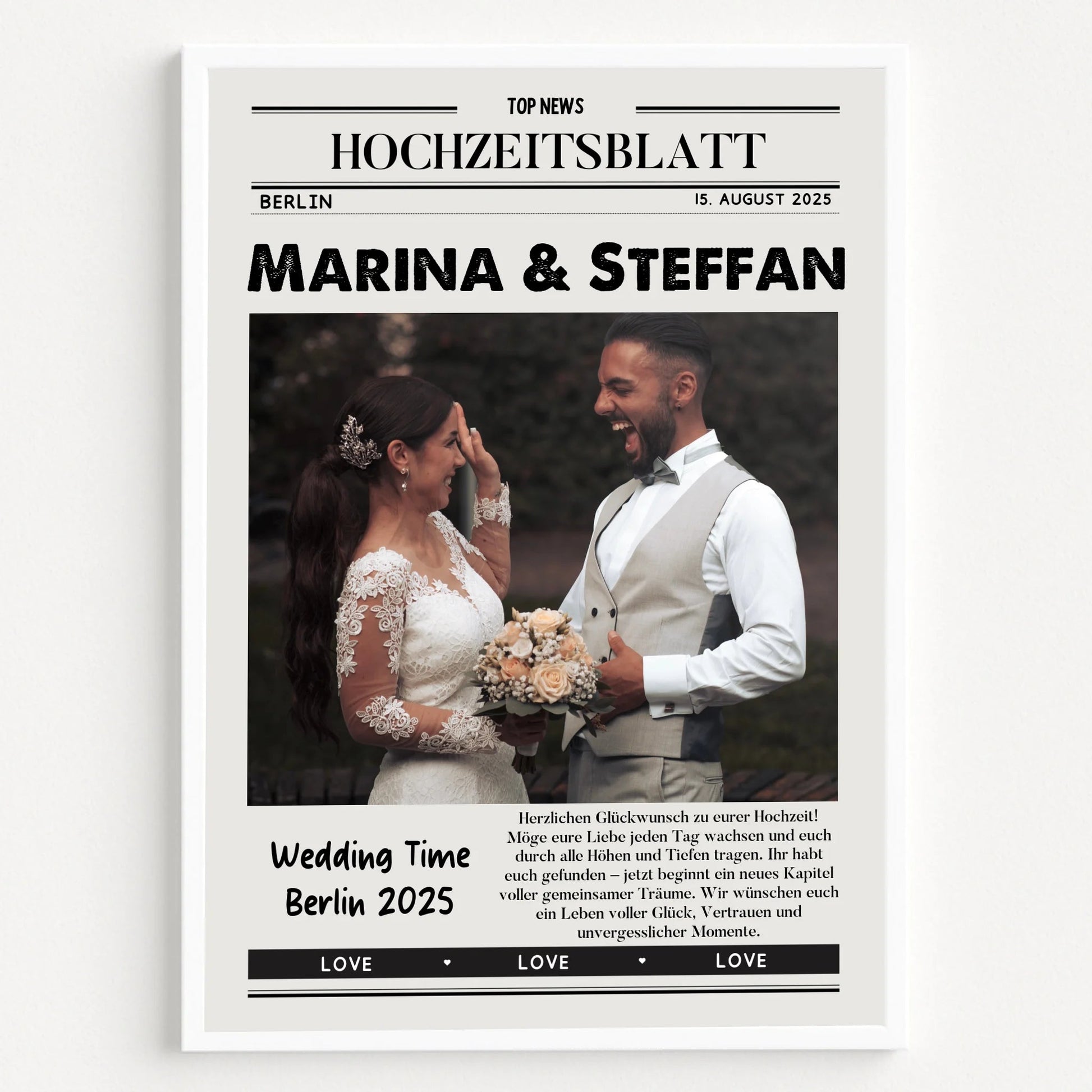 Hochzeit Geschenk Zeitungsposter personalisiert - Prinolla