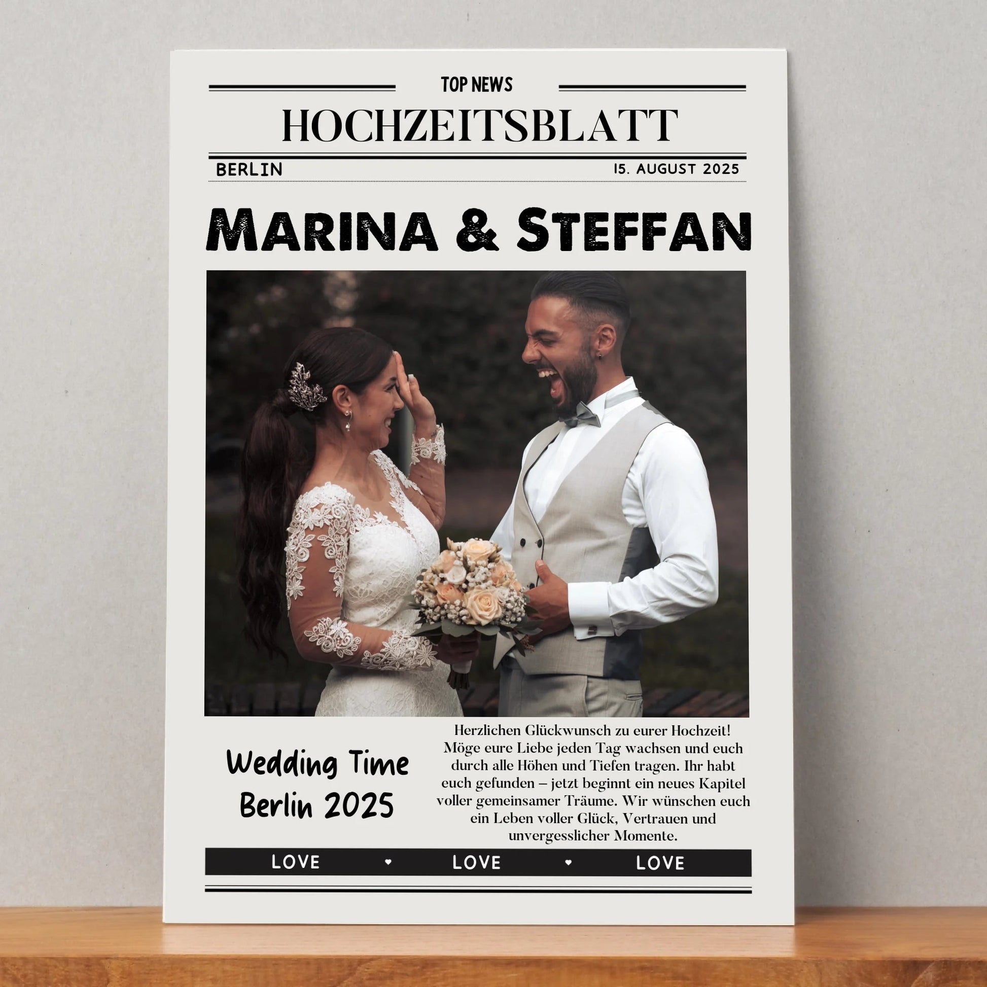 Hochzeit Geschenk Zeitungsposter personalisiert - Prinolla
