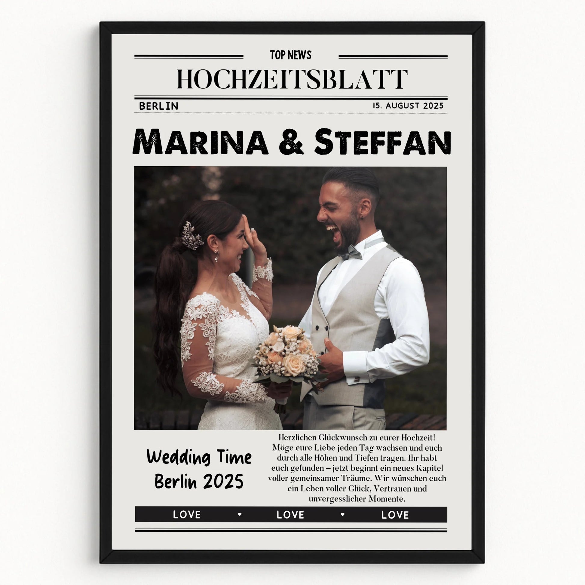 Hochzeit Geschenk Zeitungsposter personalisiert - Prinolla
